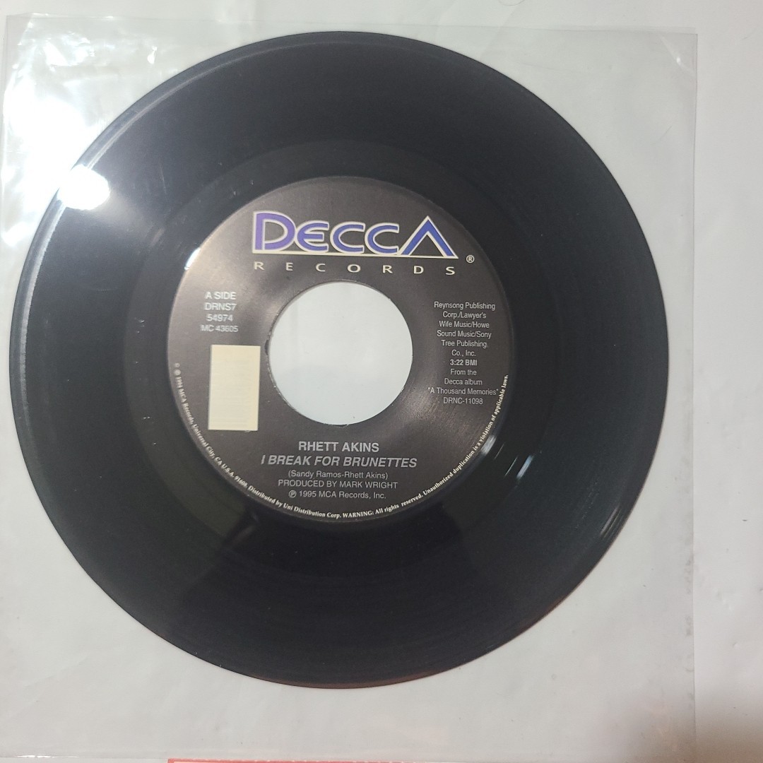 Rhett Akins ~ I Brake For Brunettes/ Same ~ Decca 45 RPM Record W/ Title Strip