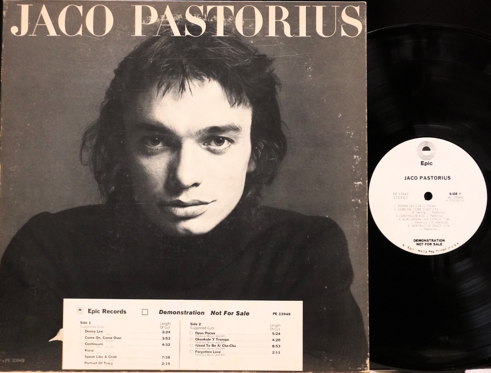 JACO PASTORIUS “S/T” EPIC PE33949 PROMO WHITE LABEL 1A, 1A VG+/EX Herbie Hancock