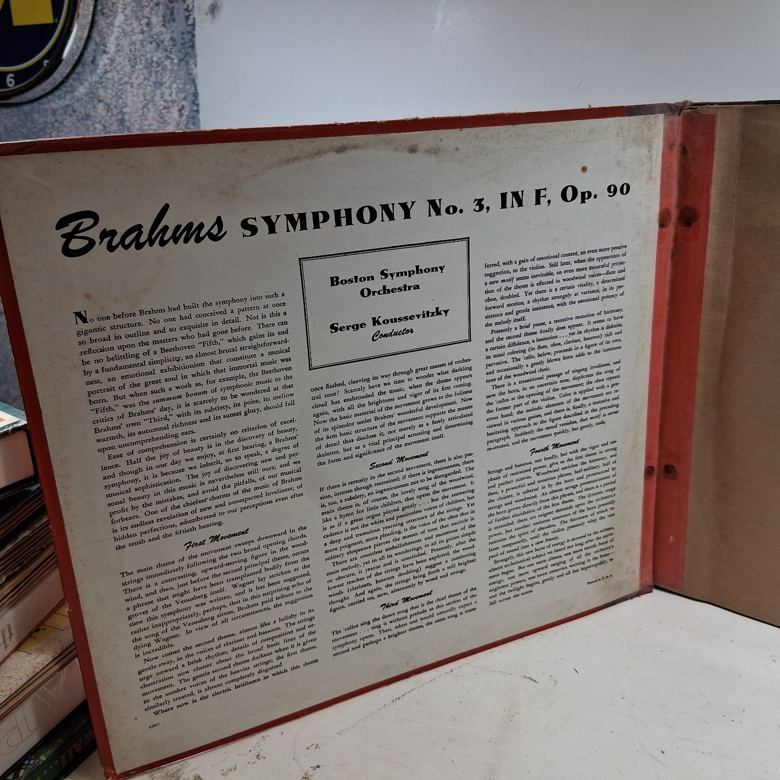 Brahms Symphony No 3 In F, Op.90 Record Vinyl 78RPM 12″ LP DM1007 Koussevitzky