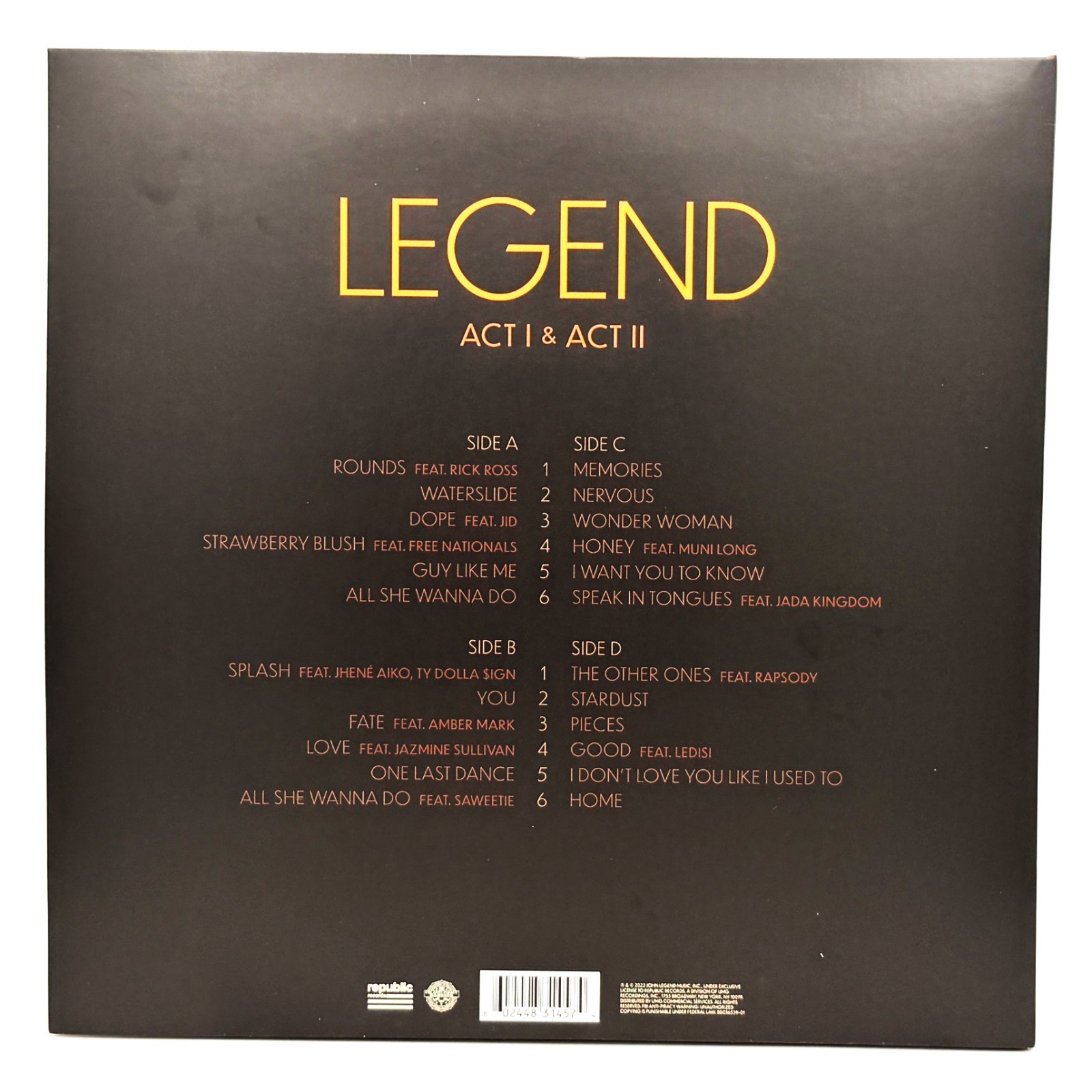 John Legend: Legend (Double LP Record, exclusive Orange Vinyl, 2022) NEW, sealed