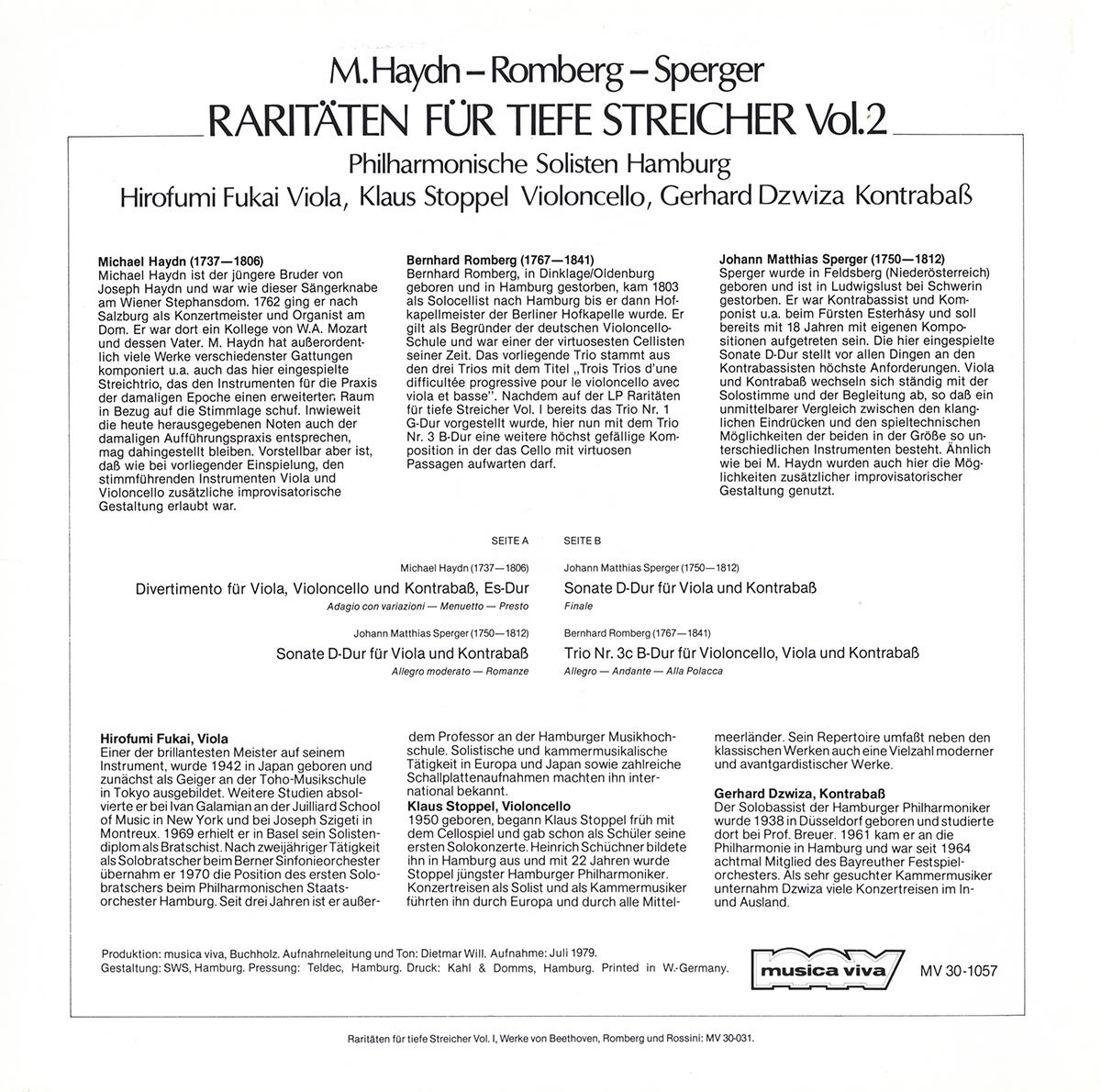 DZWIZA Double-bass FUKAI Viola STOPPEL Cello HAYDN SPERGER ROMBERG Musica Viva