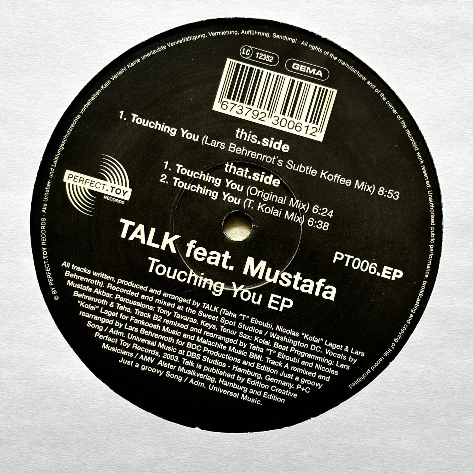 Talk Feat Mustafa Touching You EP 12” Vinyl Record Perfect Toy Deep House Jazz
