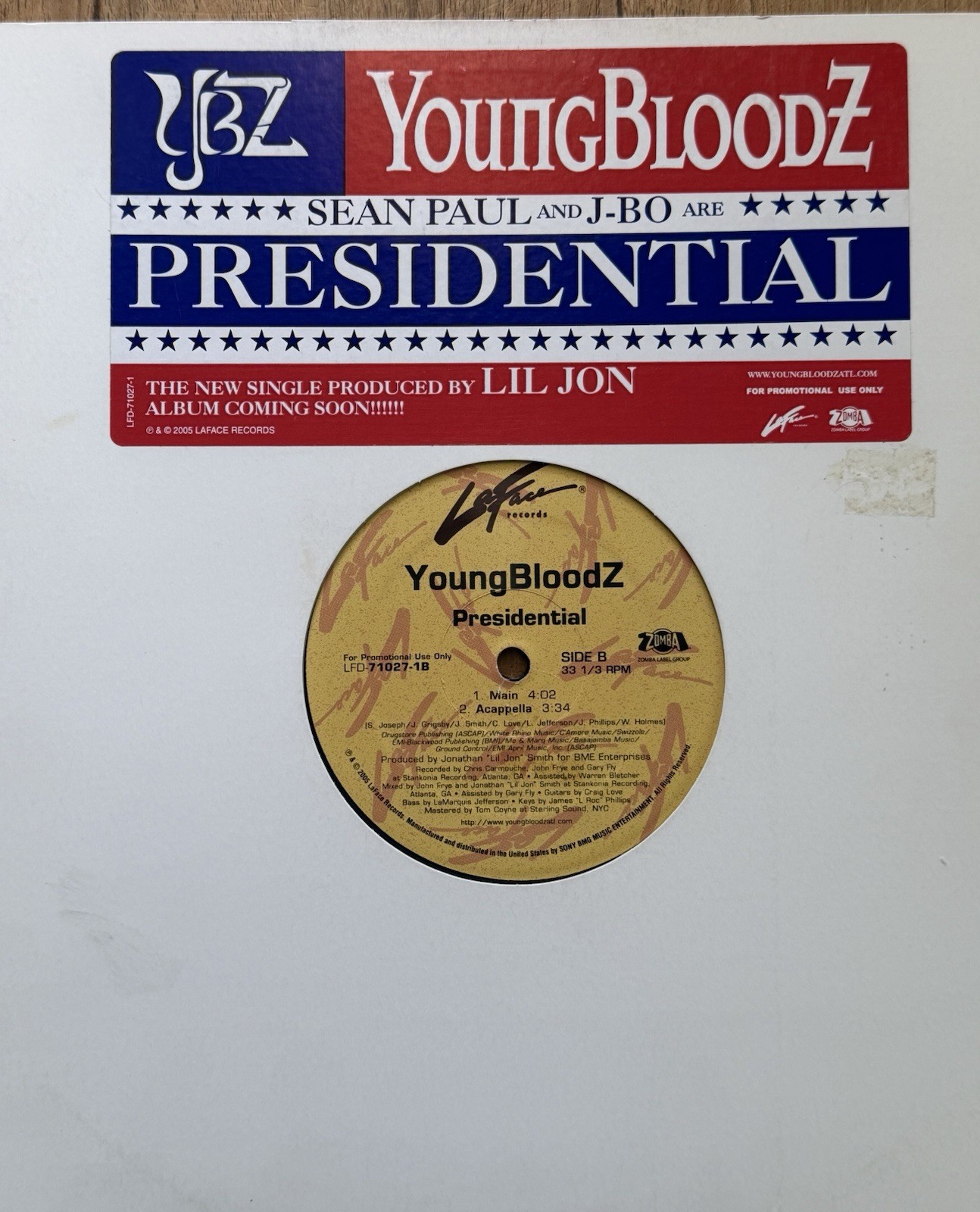 YOUNGBLOODZ (Sean Paul) – PRESIDENTIAL 2005 VINYL 12″ Promo LFD-71027-1 Lil’ Jon