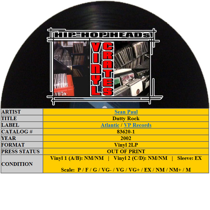 SEAN PAUL – DUTTY ROCK (VINYL 2LP) 2002!! RARE!! SASHA + BUSTA RHYMES + RAHZEL