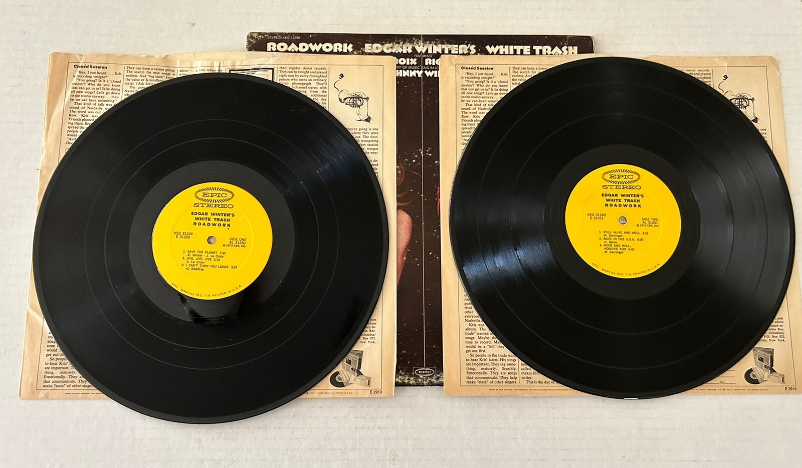 Edgar Winter’s White Trash Roadwork 2LP Vinyl Record G Rick Derringer LIVE