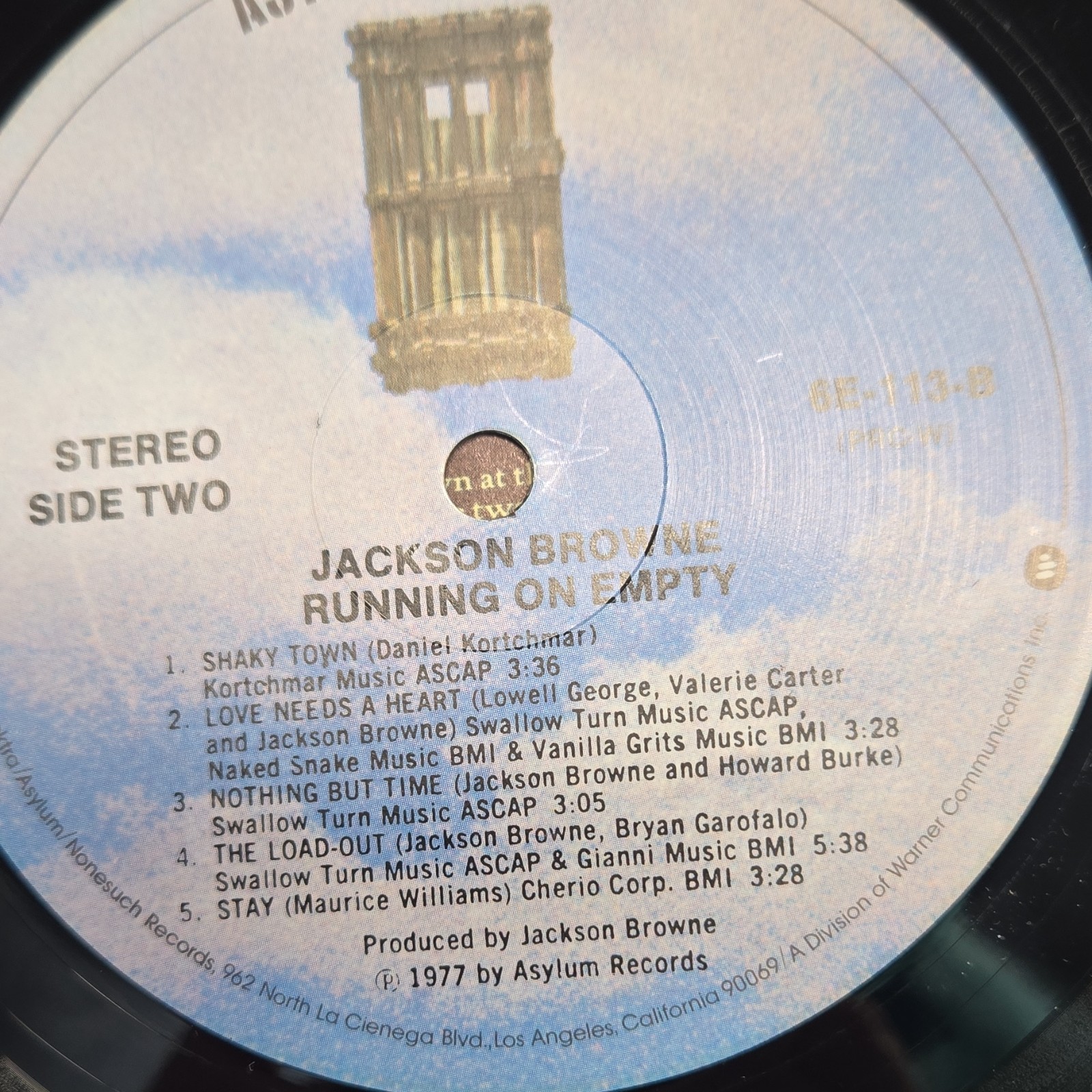 Jackson Browne Running on Empty Asylum 6E-113 1977 LP 33 RPM 12″ Vinyl