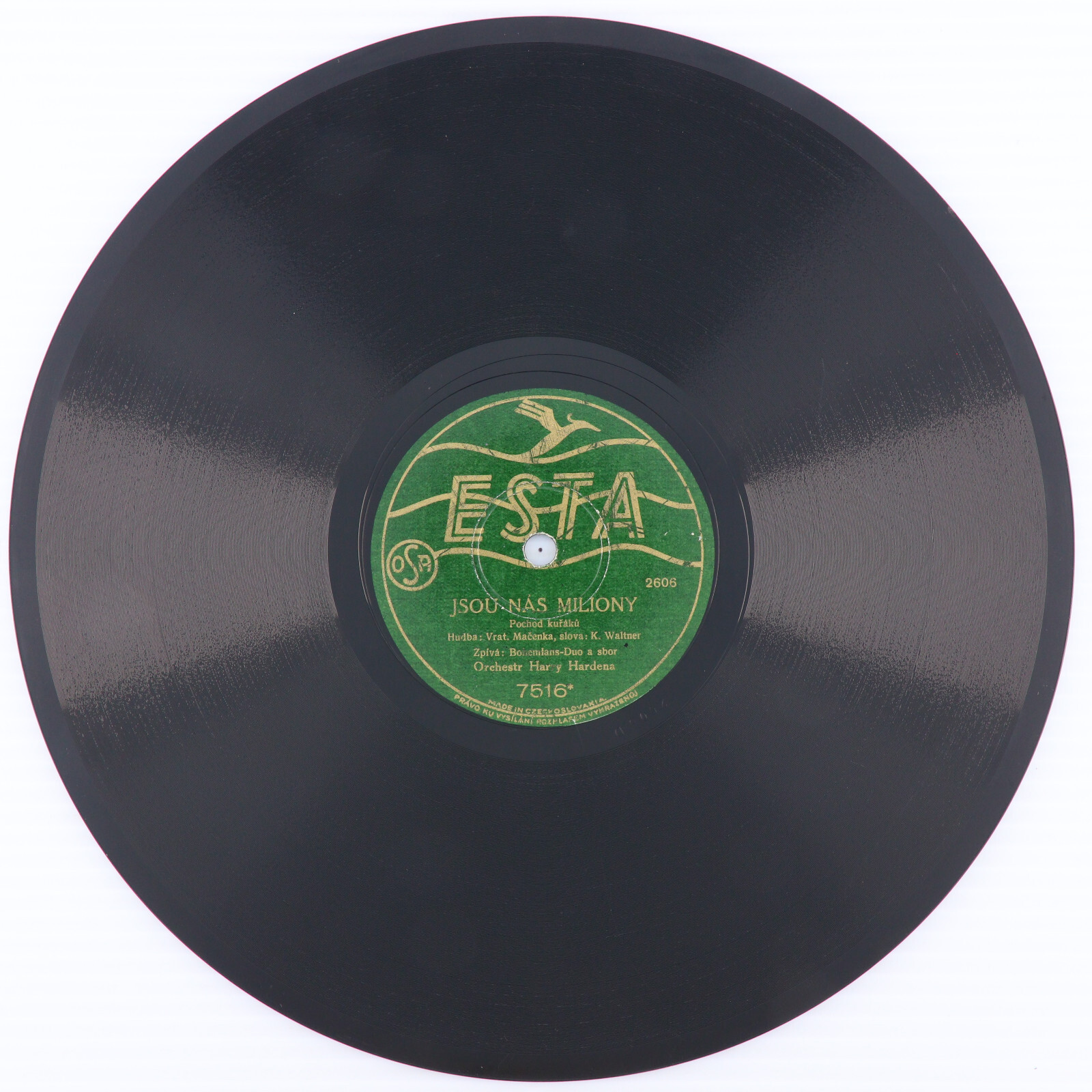 Harry Hardena – Cigareta / Jsou Nás Miliony – 10″ 78 rpm Record 7516 Czech RARE