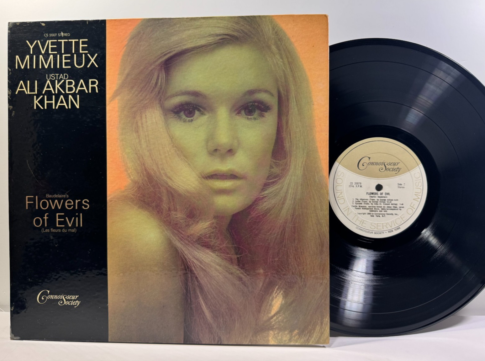 Spoken Word LP YVETTE MIMEUX / Ustad Ali Akbar Khan Flowers of Evil 1968 VG+ *