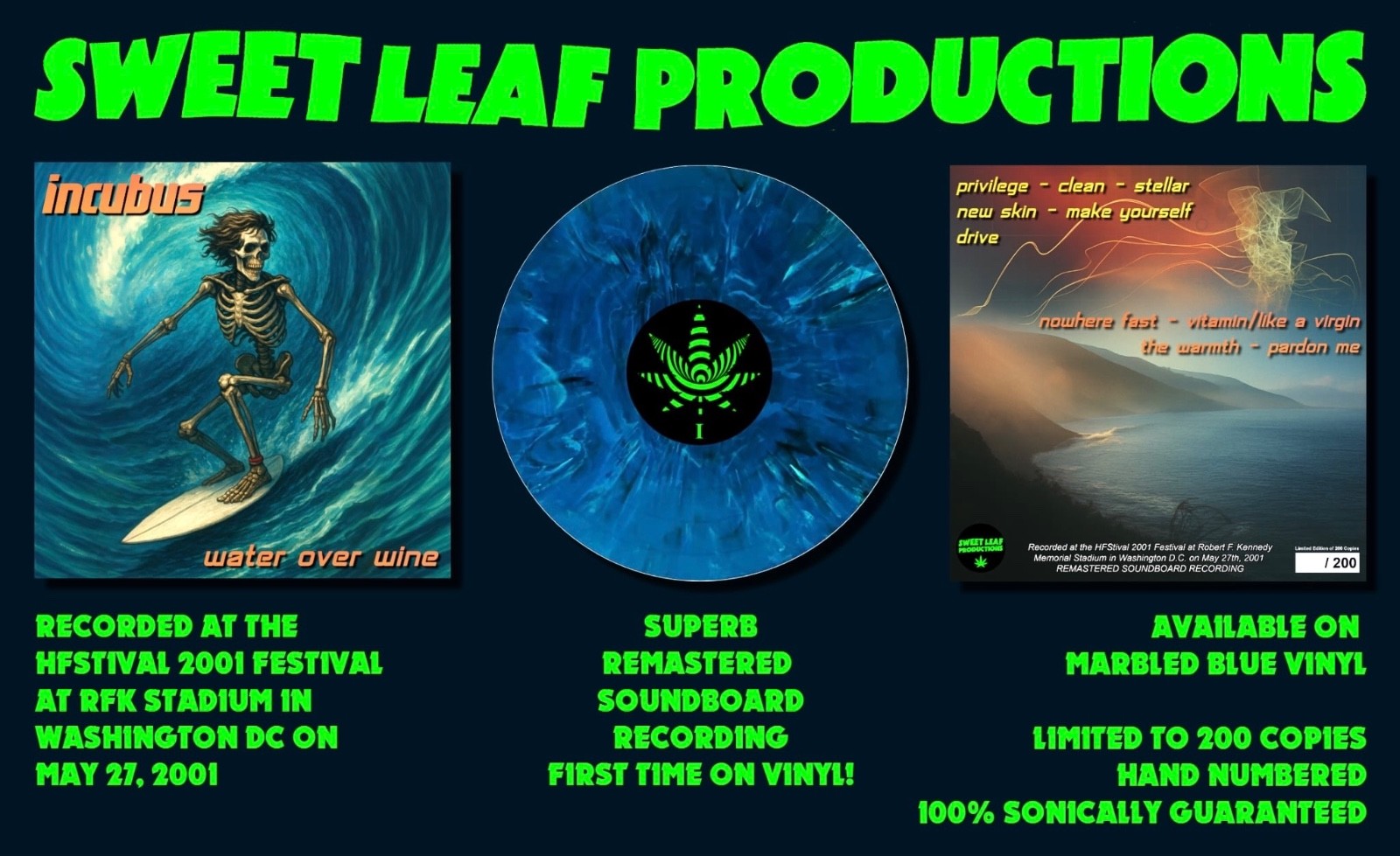 Incubus Water Over Wine LP Marbled Blue Vinyl live Soundboard NEW/Sealed