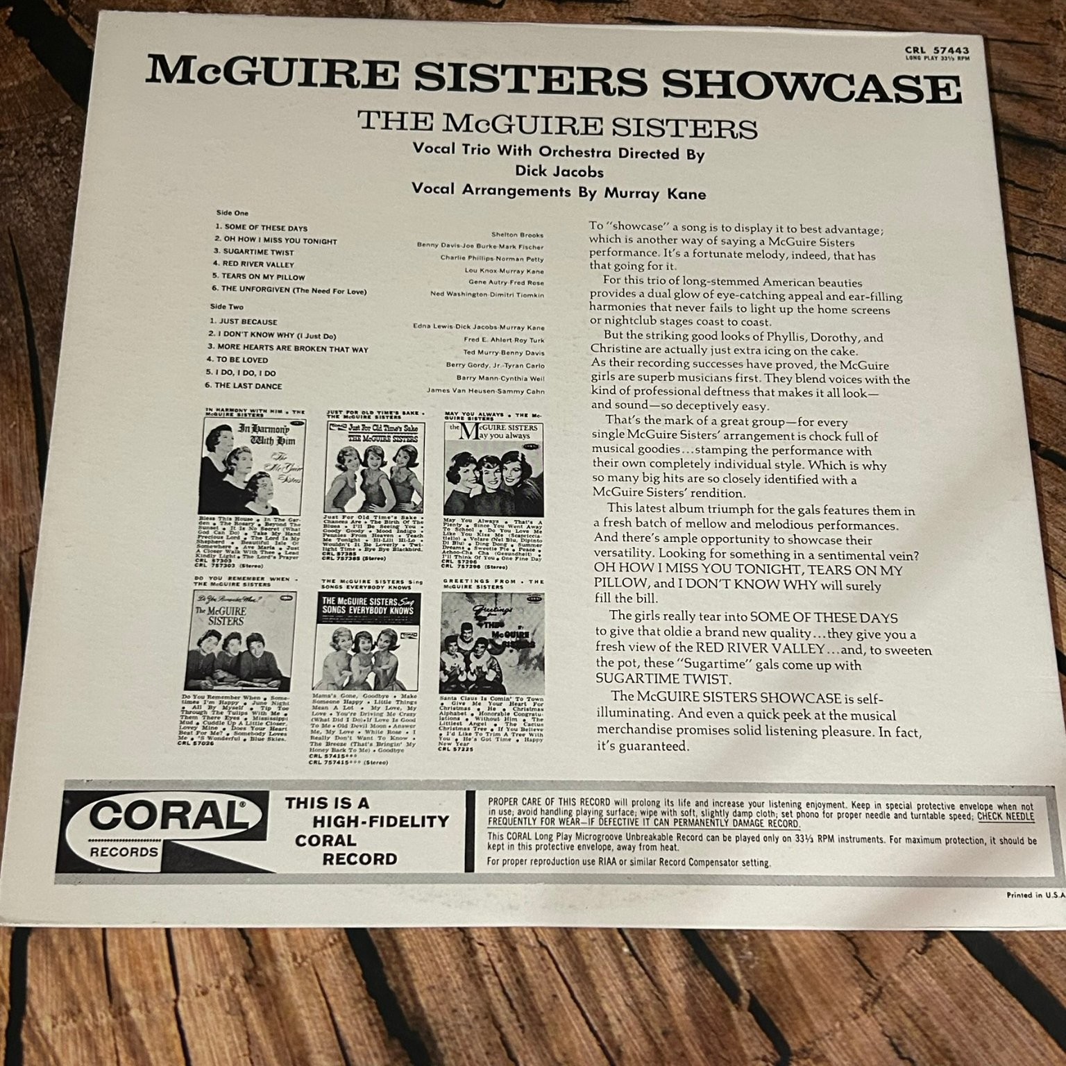 McGuire Sisters – Showcase LP Record 1961 Coral Pop Vocal Jazz 33 RPM