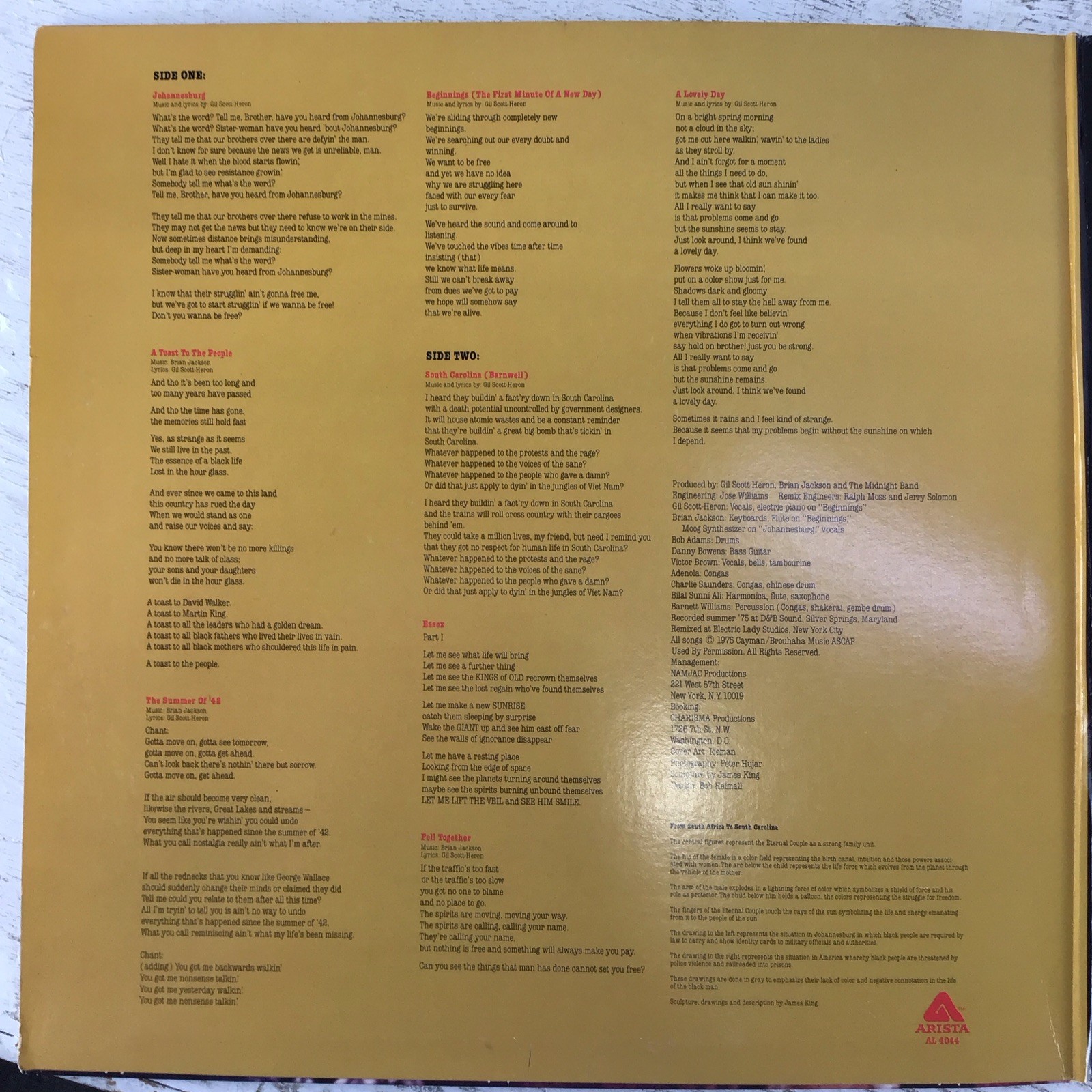 Gil Scott-Heron & Brian Jackson From South Africa to South Carolina LP vinyl