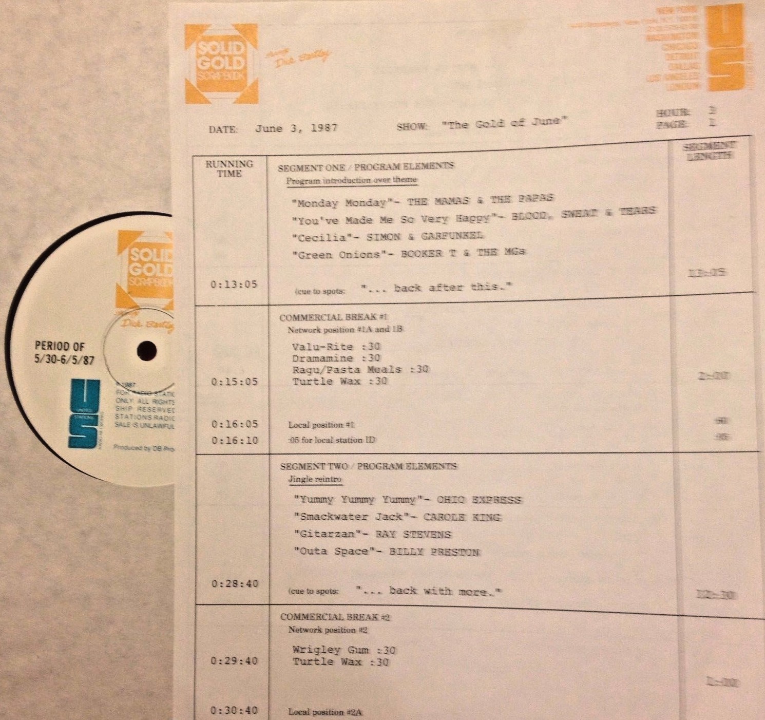 6/3/87 SOLID GOLD SCRAPBOOK PRESENTS 15 JUNE GOLD HITS; CAROLE KING, RAY STEVENS