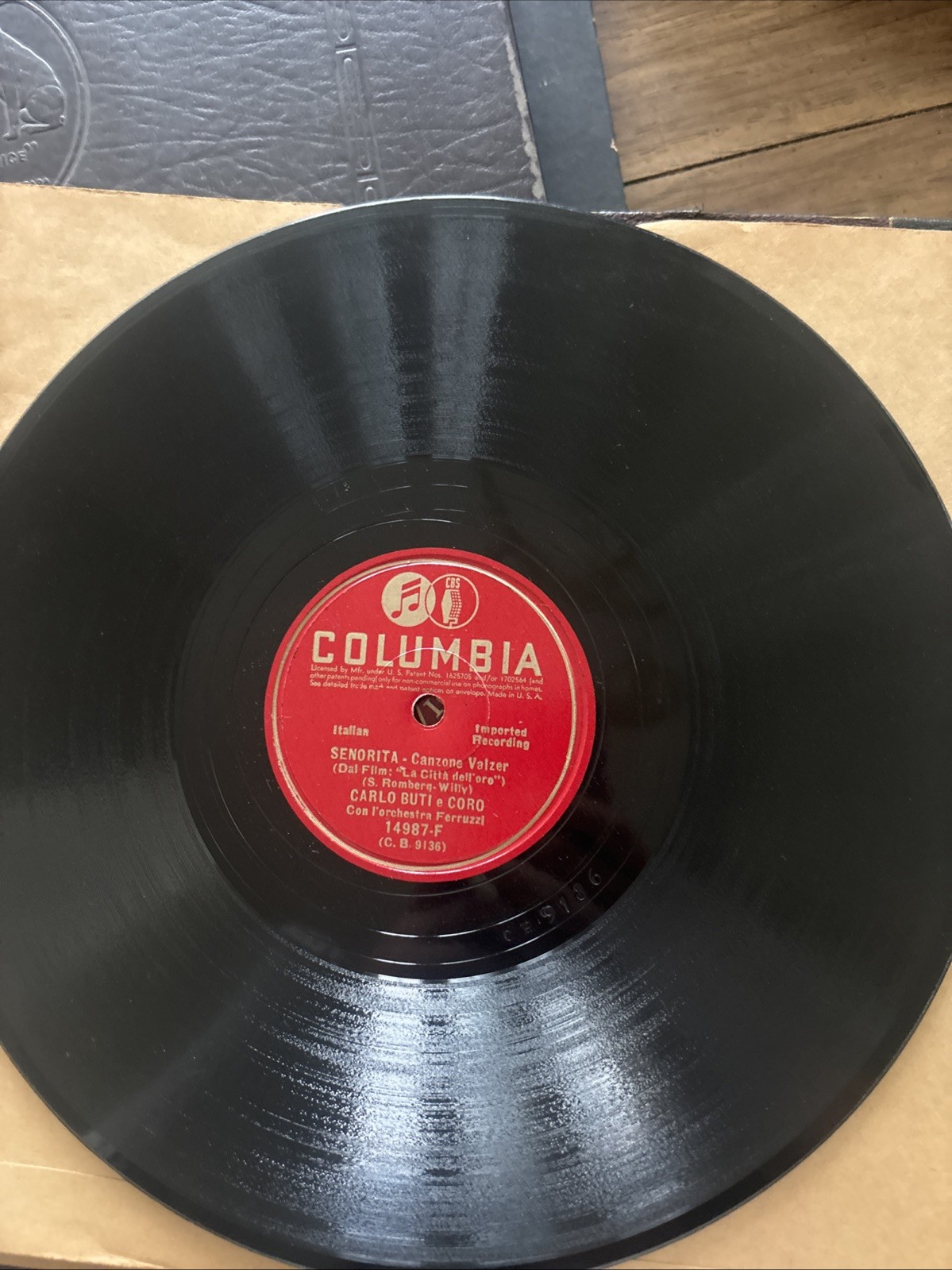 Vintage 10 Inch 3 Columbia Records Carlo Buti Italian Record 14987-F 78rpm