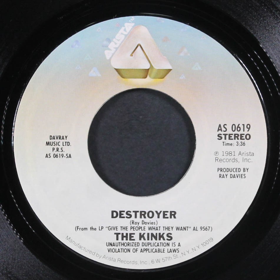 KINKS: destroyer / back to front ARISTA 7″ Single 45 RPM