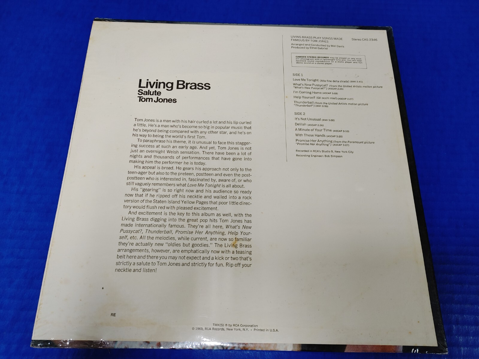 SEALED: Living Brass – Play Songs Made Famous By Tom Jones – 1969 LP RCA Camden