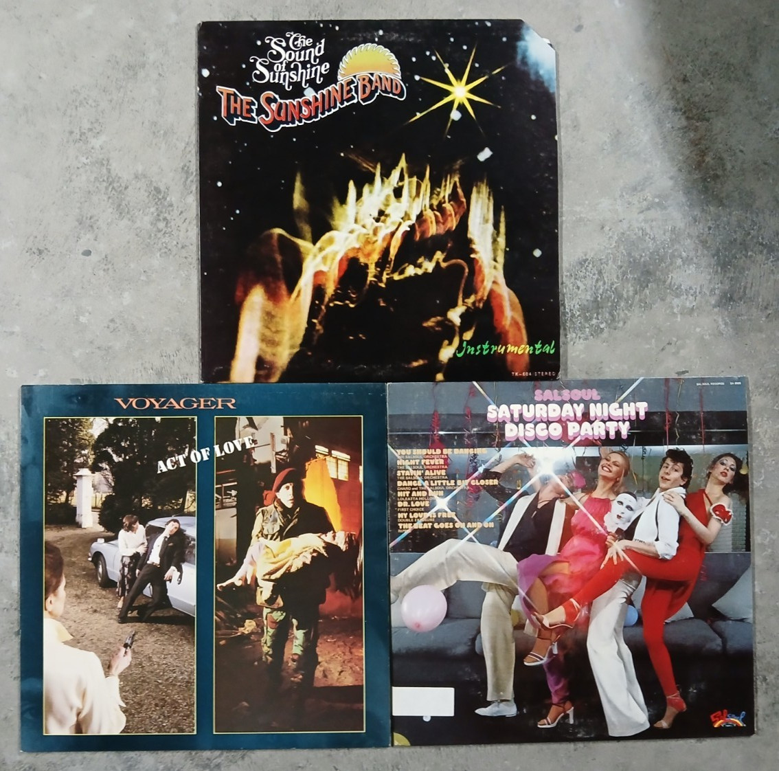 3 Vintage Vinyl LPs – Voyager – The Sunshine Band – Salsoul Saturday Disco Party