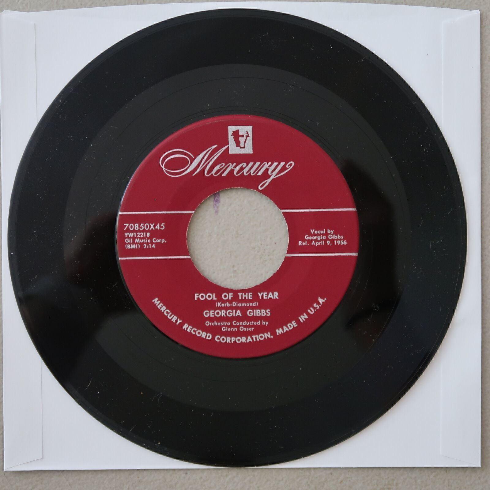 GEORGIA GIBBS KISS ME ANOTHER/FOOL OF THE YEAR VINYL 45 MERCURY VG 16-28