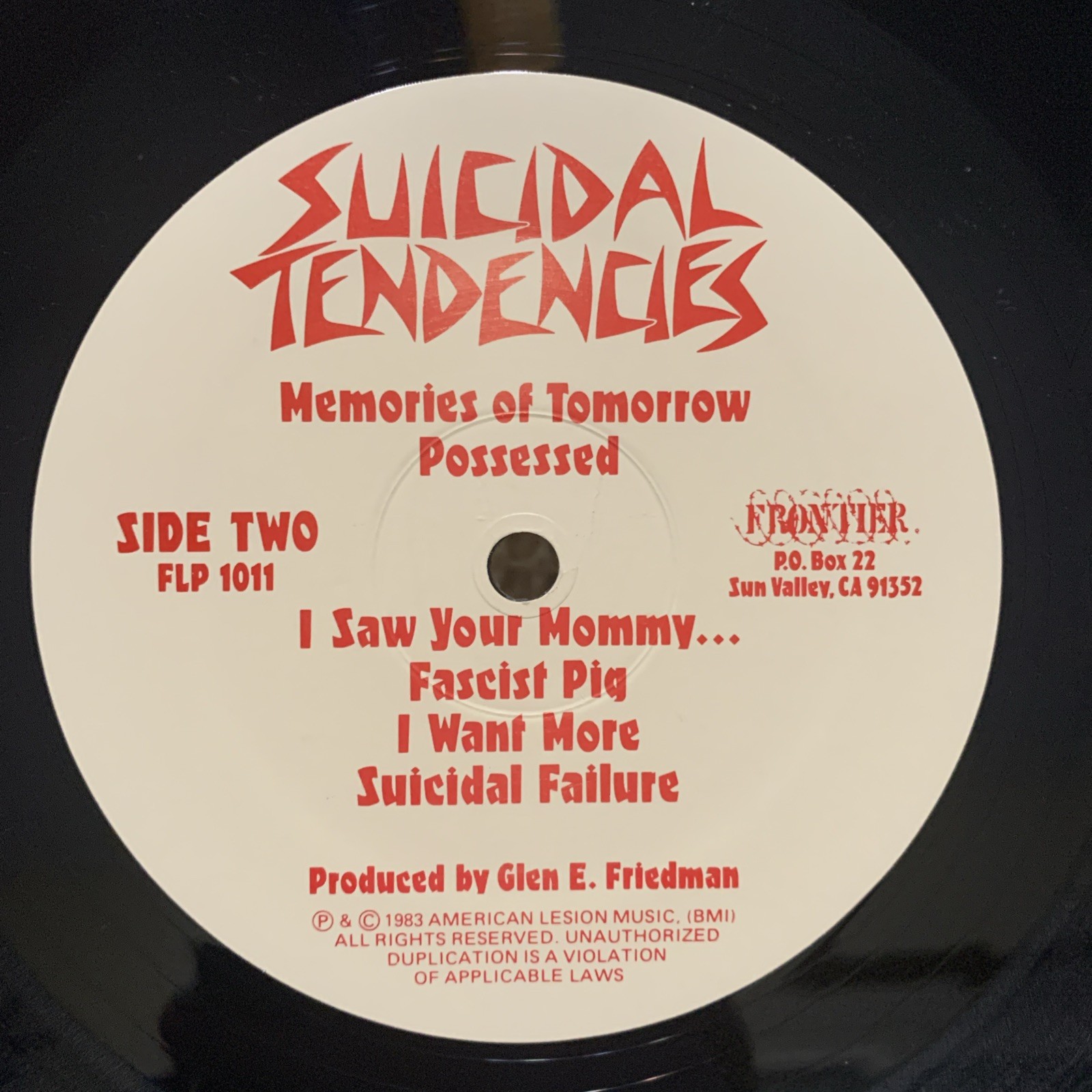Suicidal Tendencies Self Titled 1983 1st Press No Barcode FLP1011 Play Tested EX
