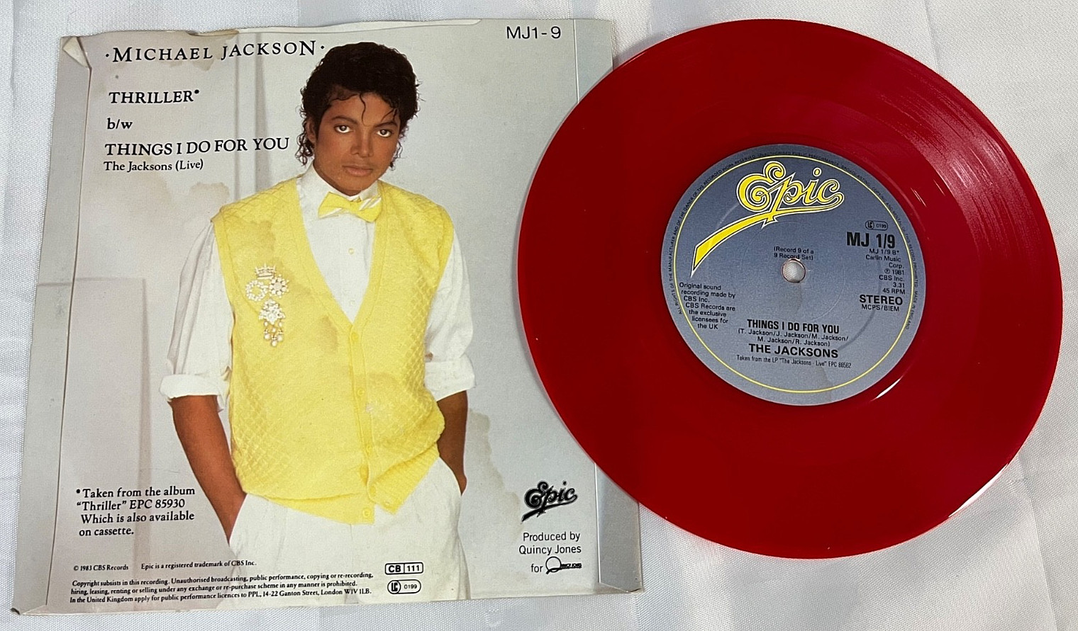 MICHAEL JACKSON Thriller / Things I Do For You 45 RPM UK Red Vinyl 1983 MJ1-9