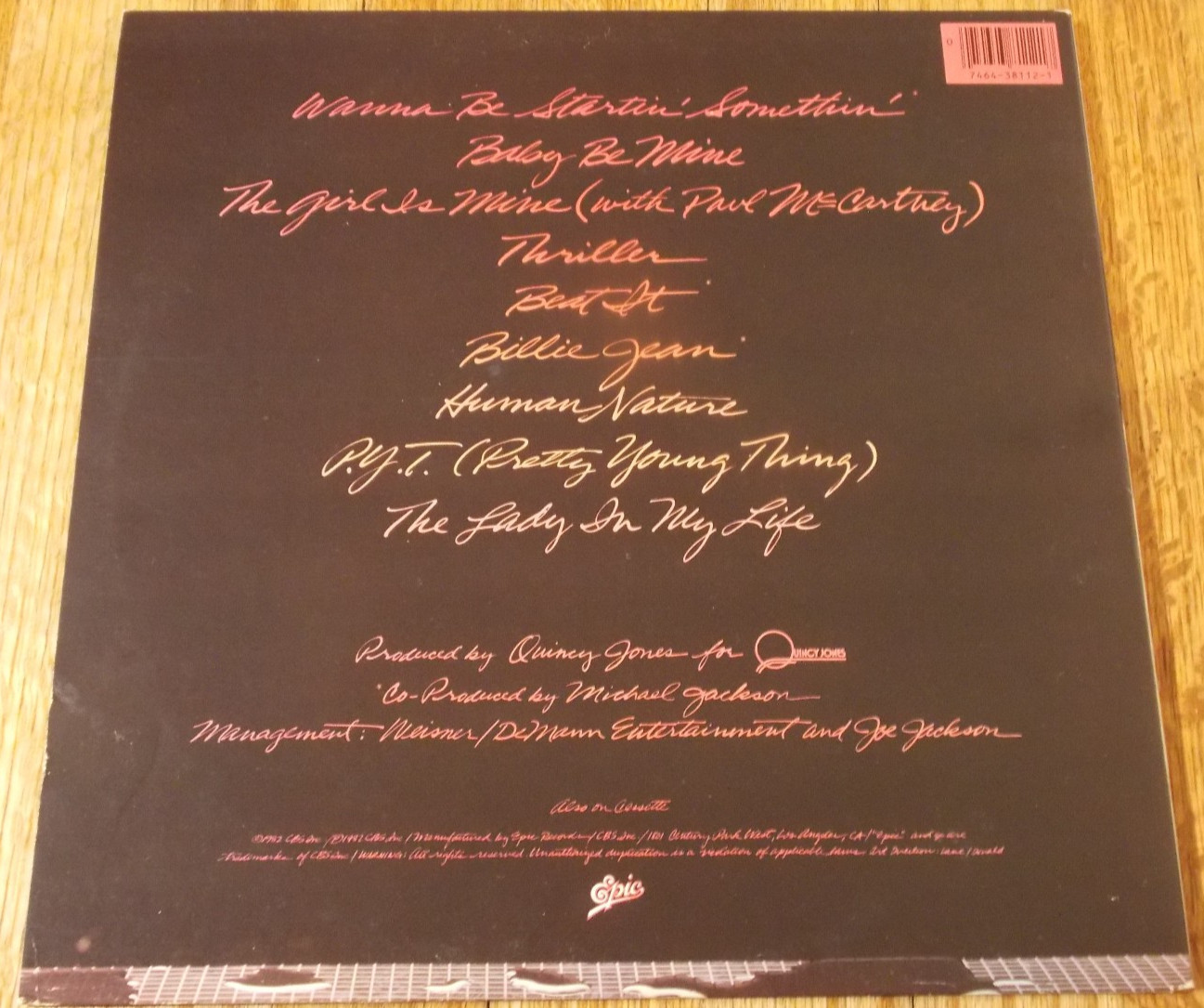 MICHAEL JACKSON-Thriller~ORIG. 1982 EPIC Vinyl Record LP~INSERT~EX~Beat It~38112