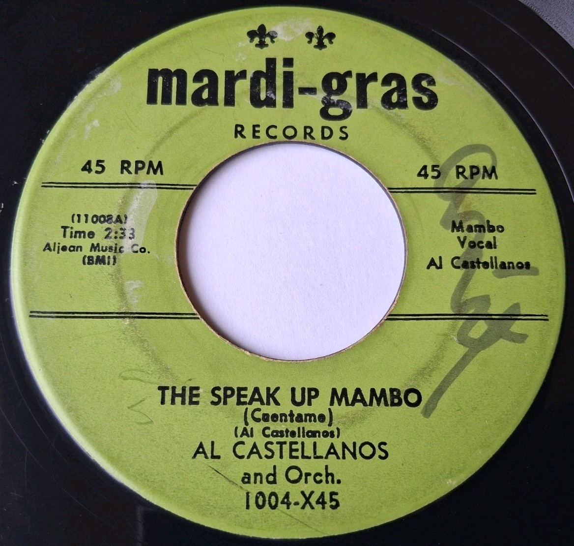Al Castellanos – The Speak Up Mambo / Merengue # 28 Vinyl 45 – 1954 Mardi-Gras