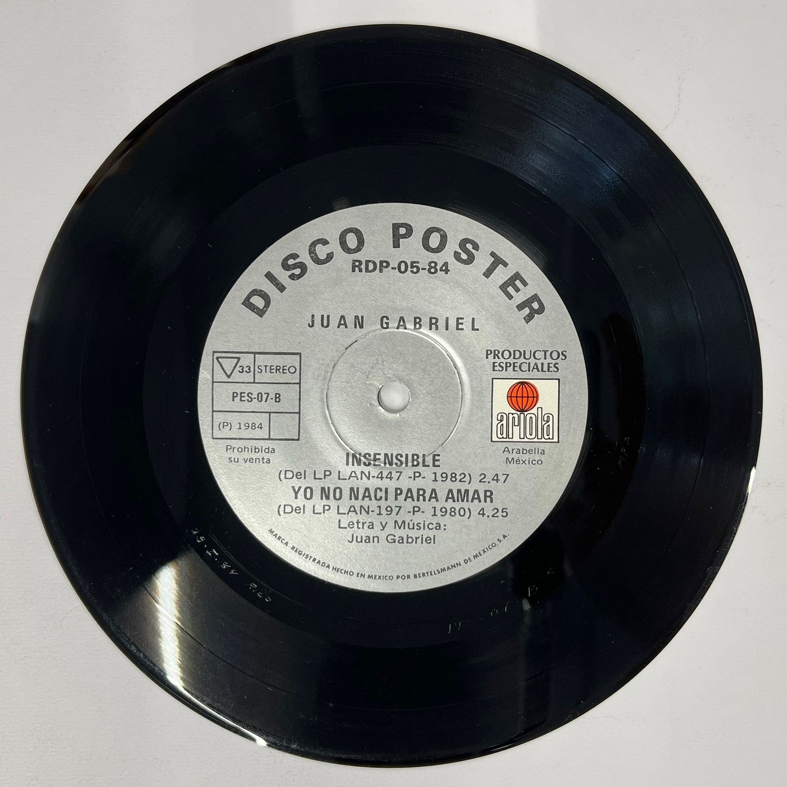 JUAN GABRIEL-DISCO POSTER 4 SUPER EXITOS-1984 PROMO MEXICAN 7″ EP PS, SEAM SPLIT