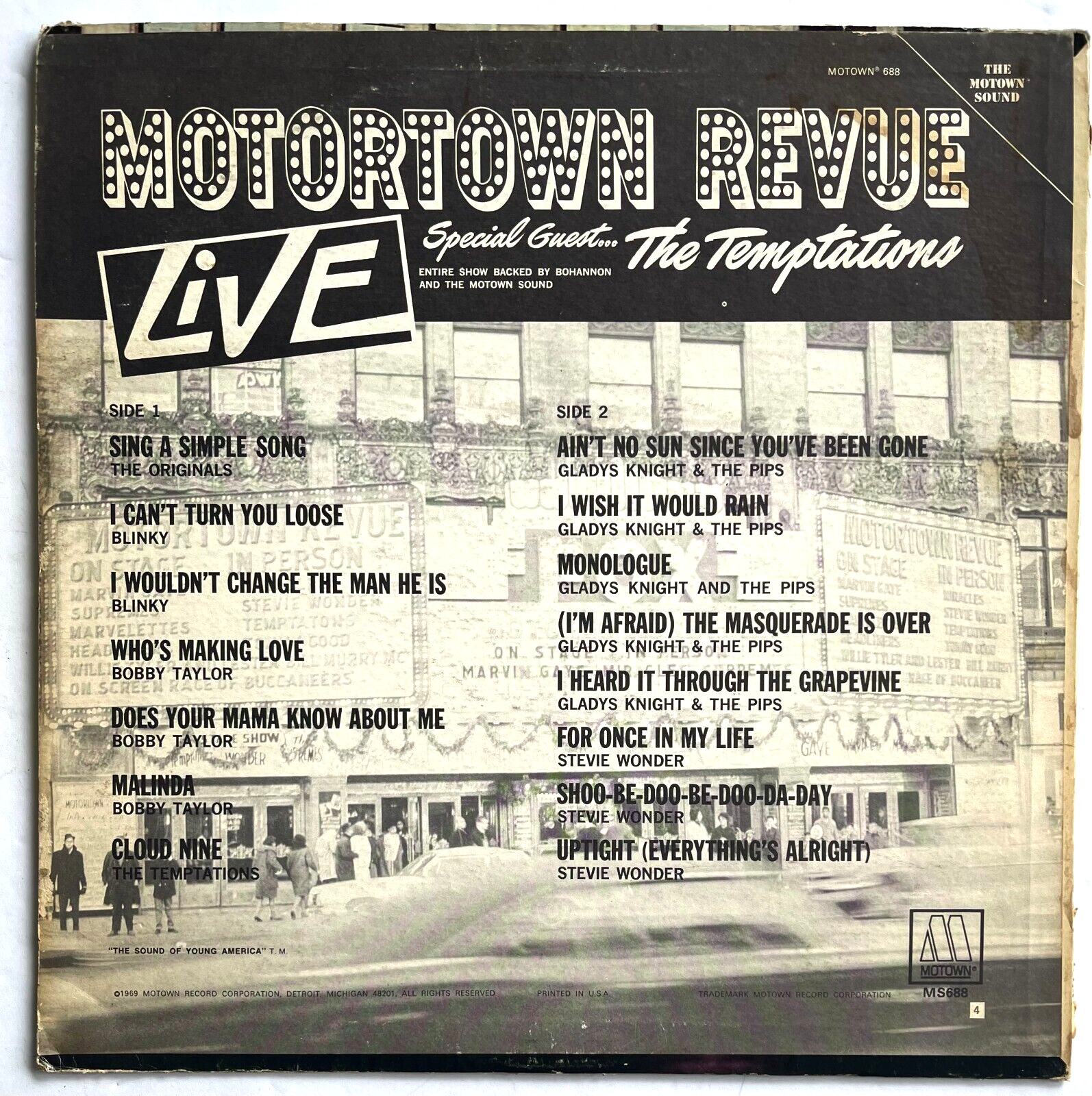 “MOTORTOWN REVIEW LIVE” 1969 MOTOWN RECORDS ASSORTED ARTISTS STEREO VINYL LP VG+
