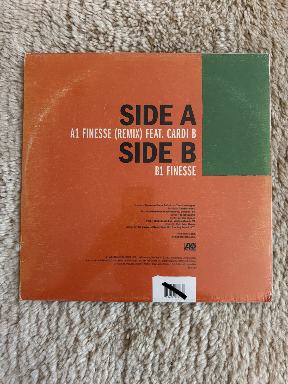 BRUNO MARS & CARDI B “Finesse (Remix)” Ltd Ed 12-inch Vinyl Single ***SEALED***