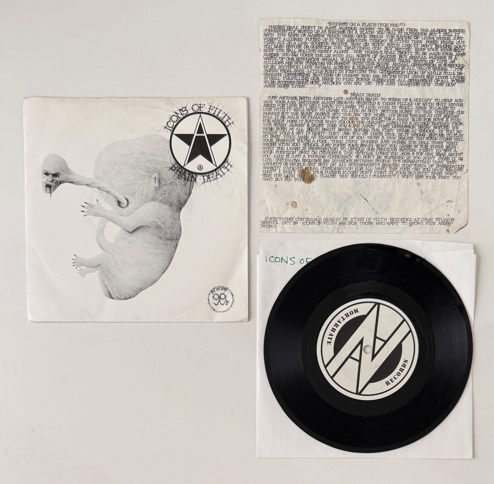 Icons of Filth – Brain Death 7″ Orig 85 punk anarcho hardcore Conflict Crass