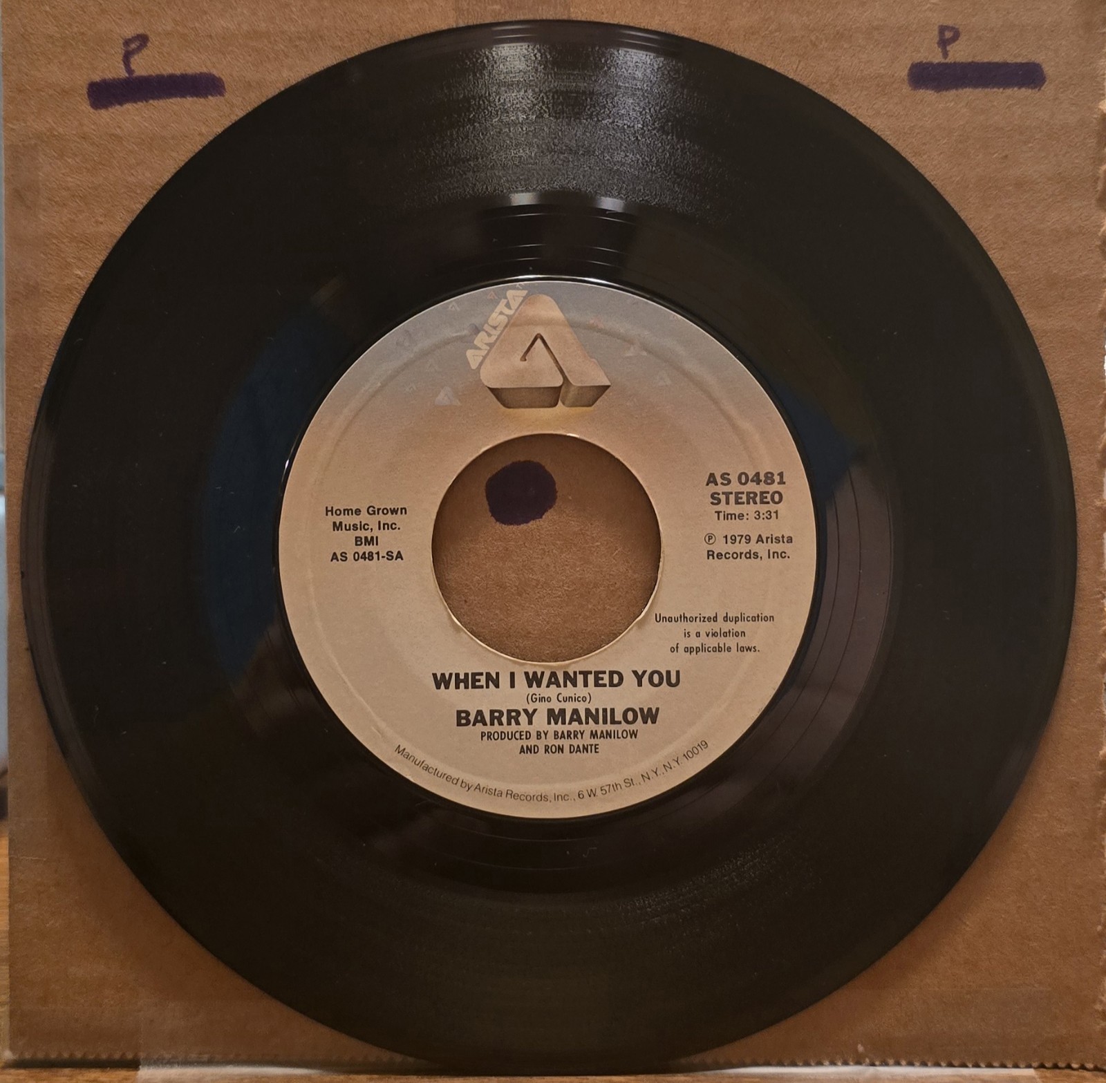 Barry Manilow – When I Wanted You/Bobbie Lee – ARISTA AS 0481 VG+ 45rpm