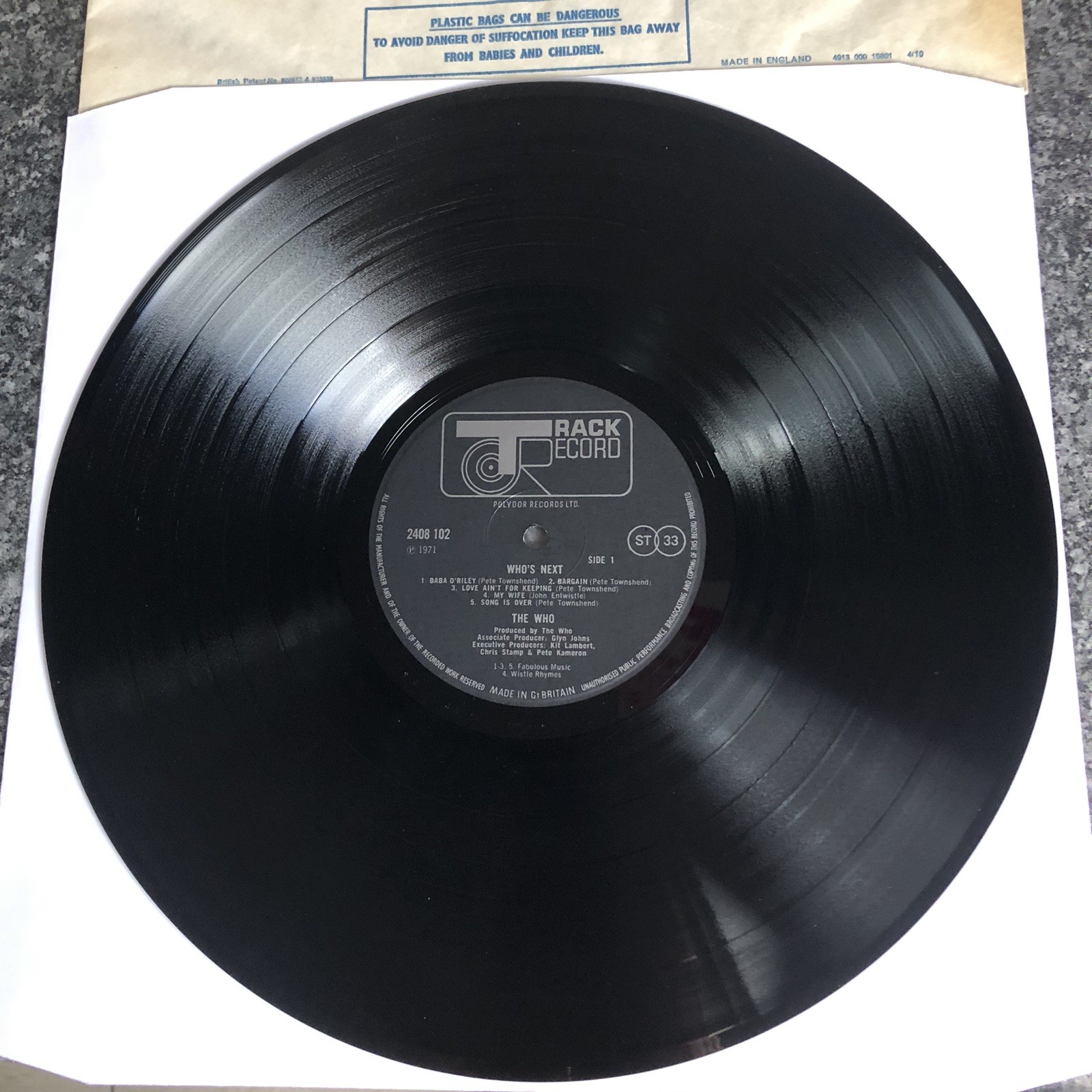 LP VINYL THE WHO ALBUM WHO’S NEXT UK 1ST PRESS TRACK 2408 102 1971 A1/B2 NM-/EX+