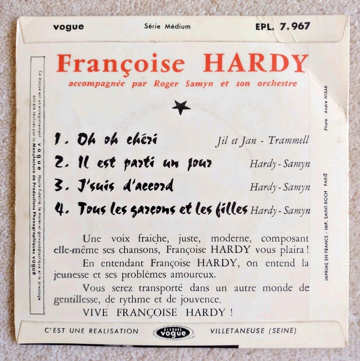 Francoise Hardy 3x Vogue EPs Le Premier Bonheur du Jour++ 1962/3 VG/VG(+)