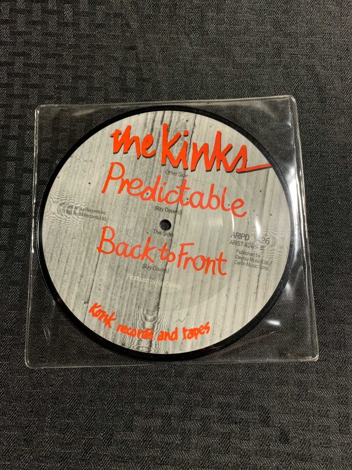 1981 The Kinks – Predictable / Back To Front 7″ Pic Disc EX/VG+ Arista ARIPD 426