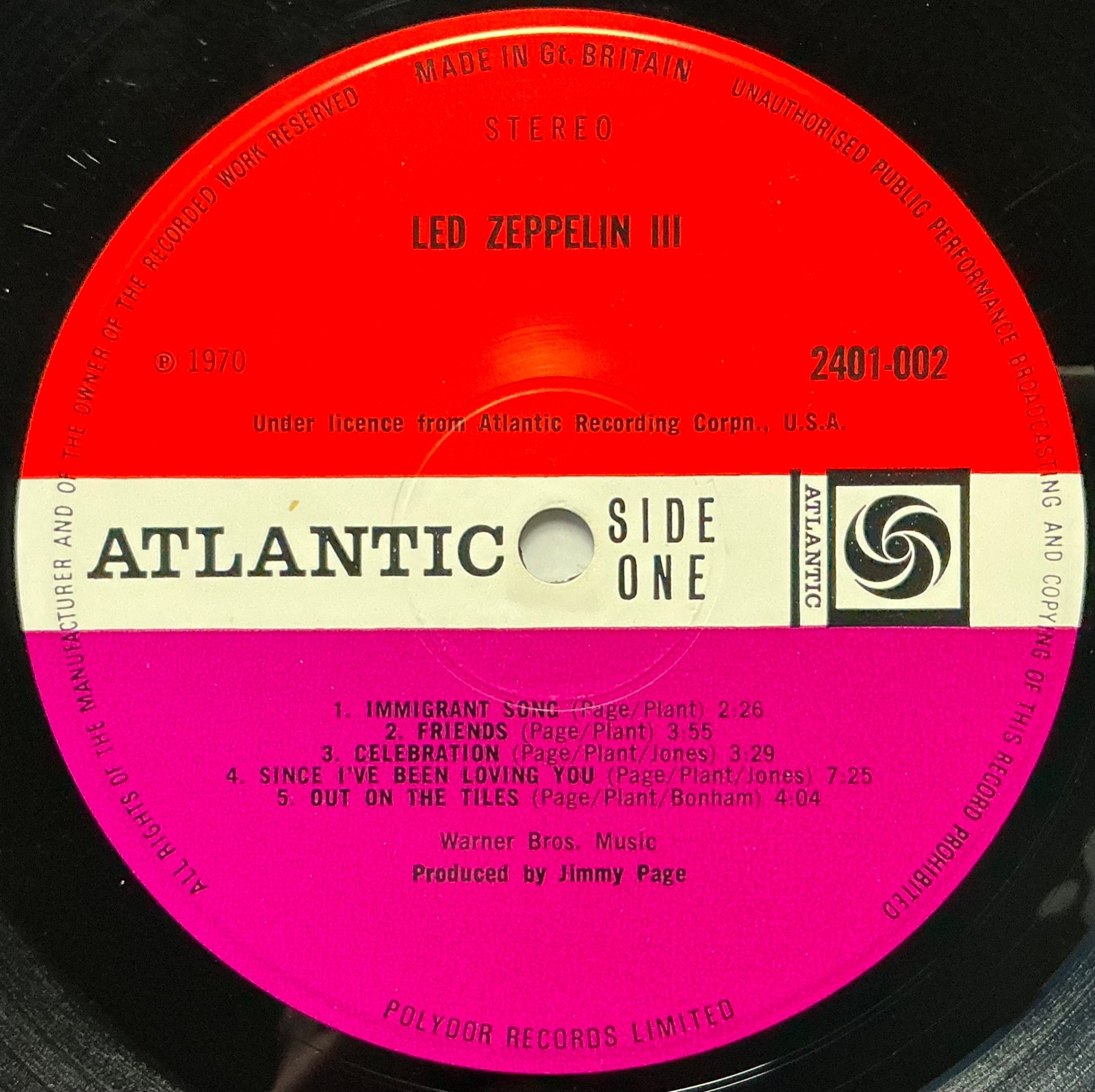 LED ZEPPELIN LED ZEPPELIN III ORIGINAL UK RED/PLUM A5/B7 “CELEBRATION” No “PG”