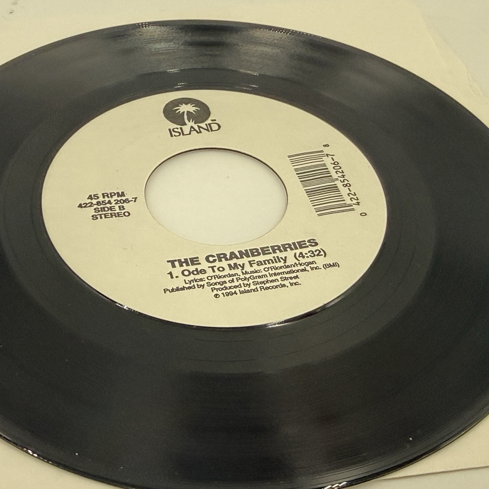 THE CRANBERRIES Zombie Ode To My Family 45 7″ VG++ vinyl single 1994 HEAR Clean!