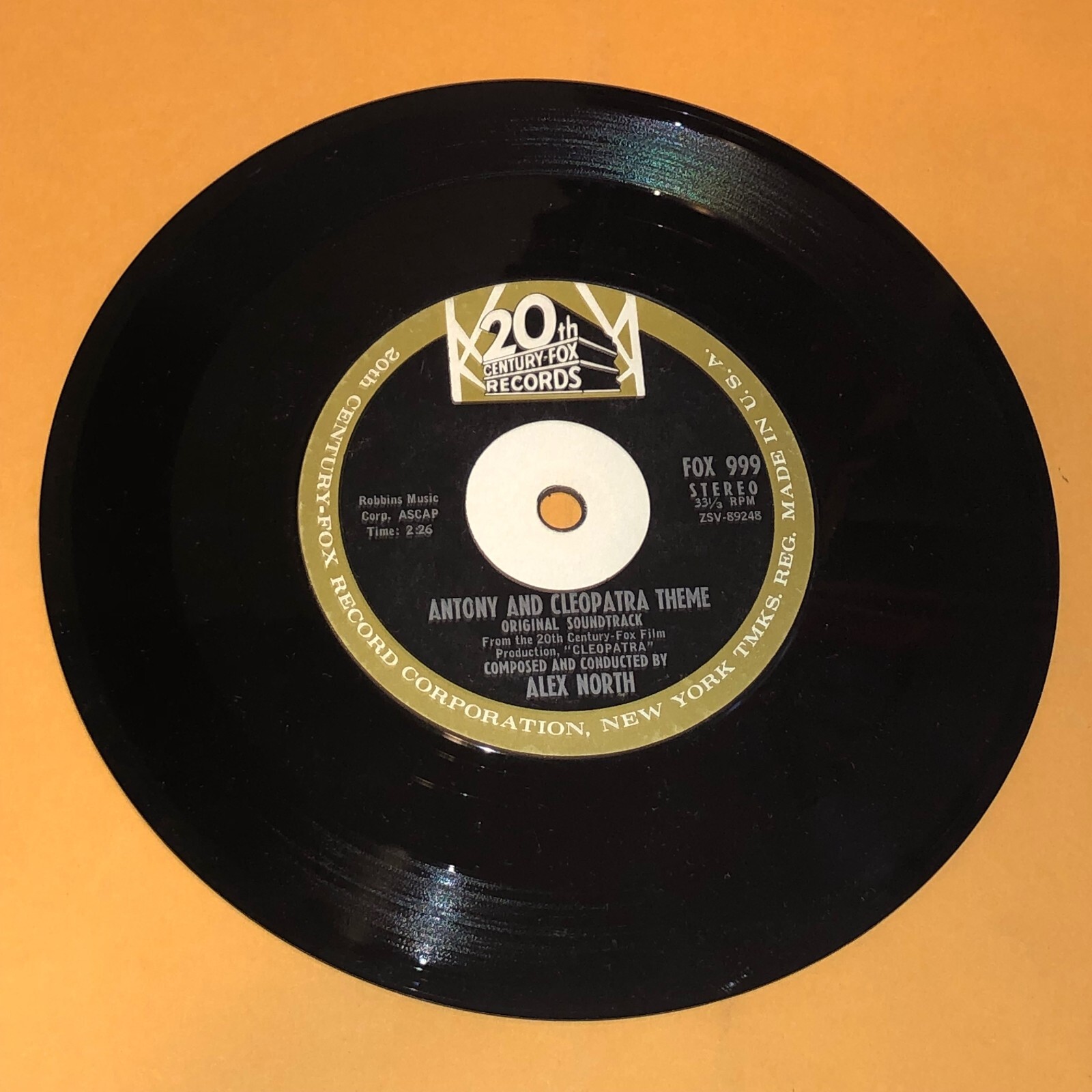 Alex North Anthony Caesar And Cleopatra Theme 33 Record Vinyl 7″ Soundtrack