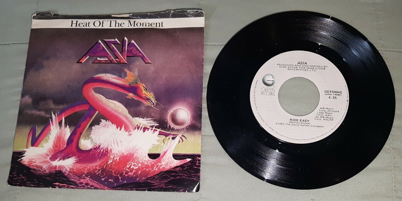 Asia 45 Heat of the Moment / Ride Easy 1982 Geffen GEF50040 ex w picture sleeve