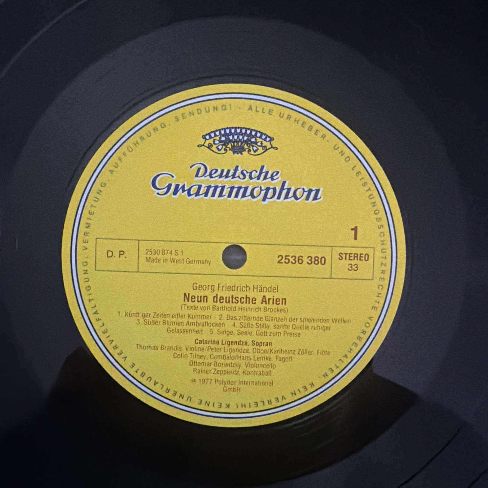Georg Friedrich Händel Neun Deutsche Arien LP 1977 Deutsche Grammophon 2536 380