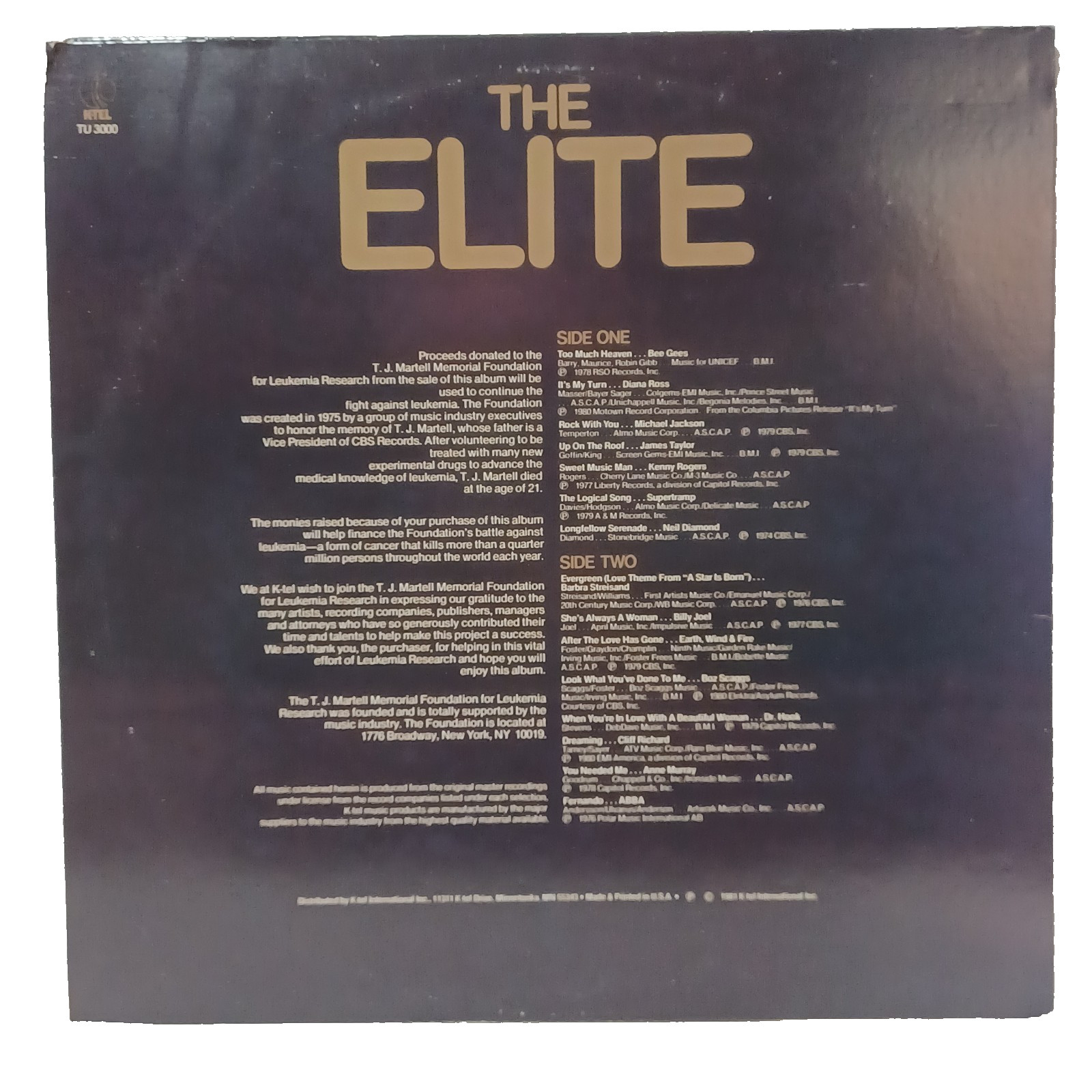 The Elite vinyl record Various Artists 1981 K-TEL TU 3000 VG+ / VG+