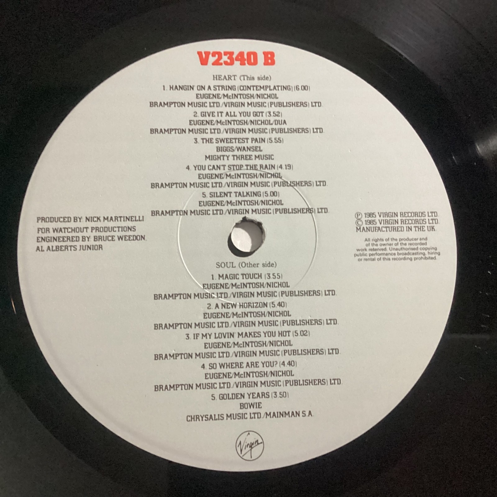 LOOSE ENDS LP RECORD ‘SO WHERE ARE YOU?’ (VIRGIN)