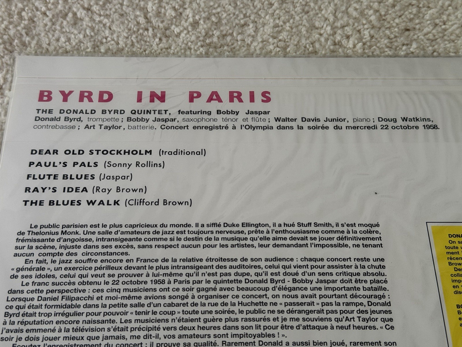 Donald Byrd Byrd In Paris Sam Records – SEALED