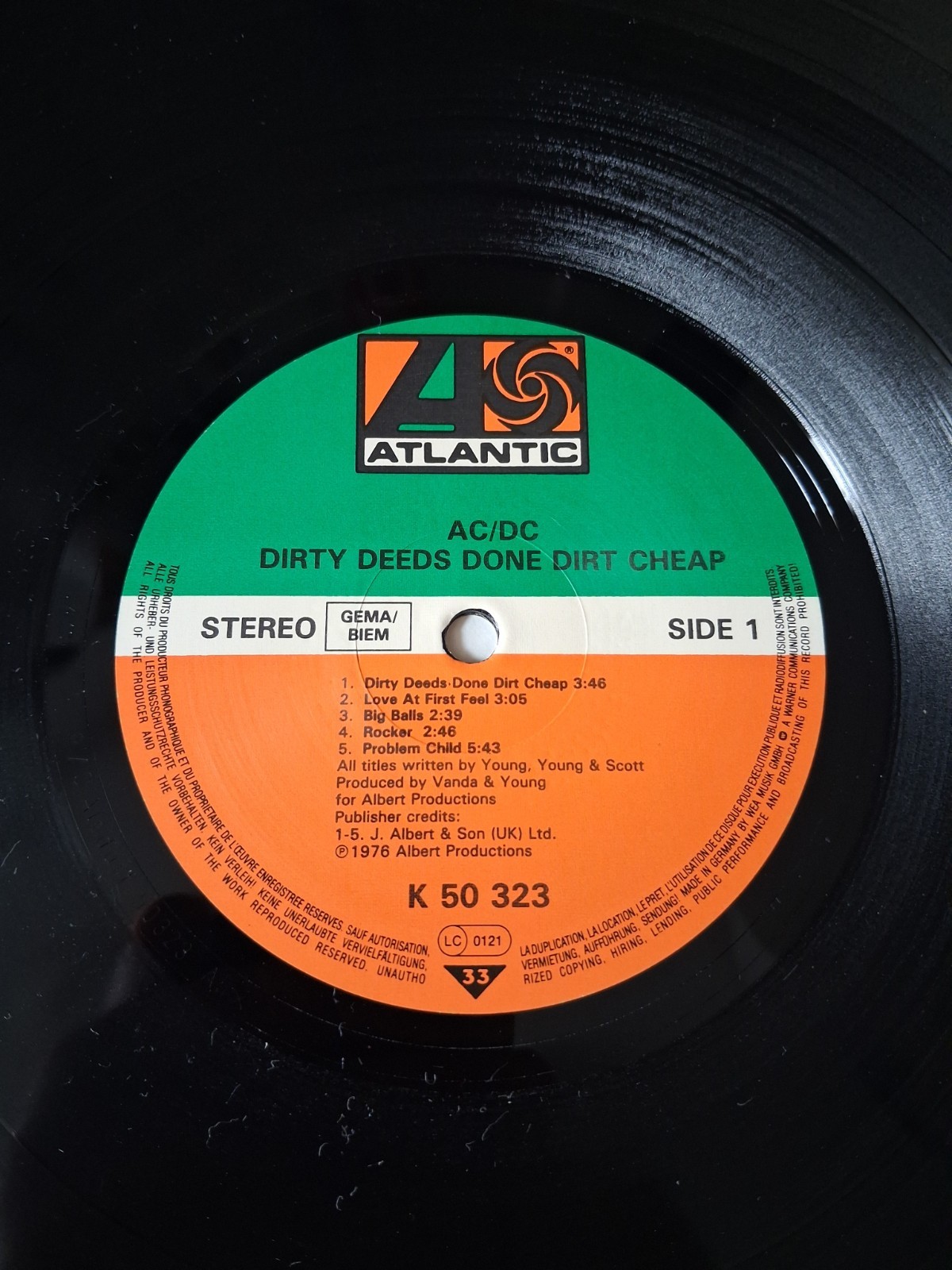 AC/DC Dirty Deeds Done Dirt Cheap Germany Atlantic ATL 50323 with Lyric Sht EX+