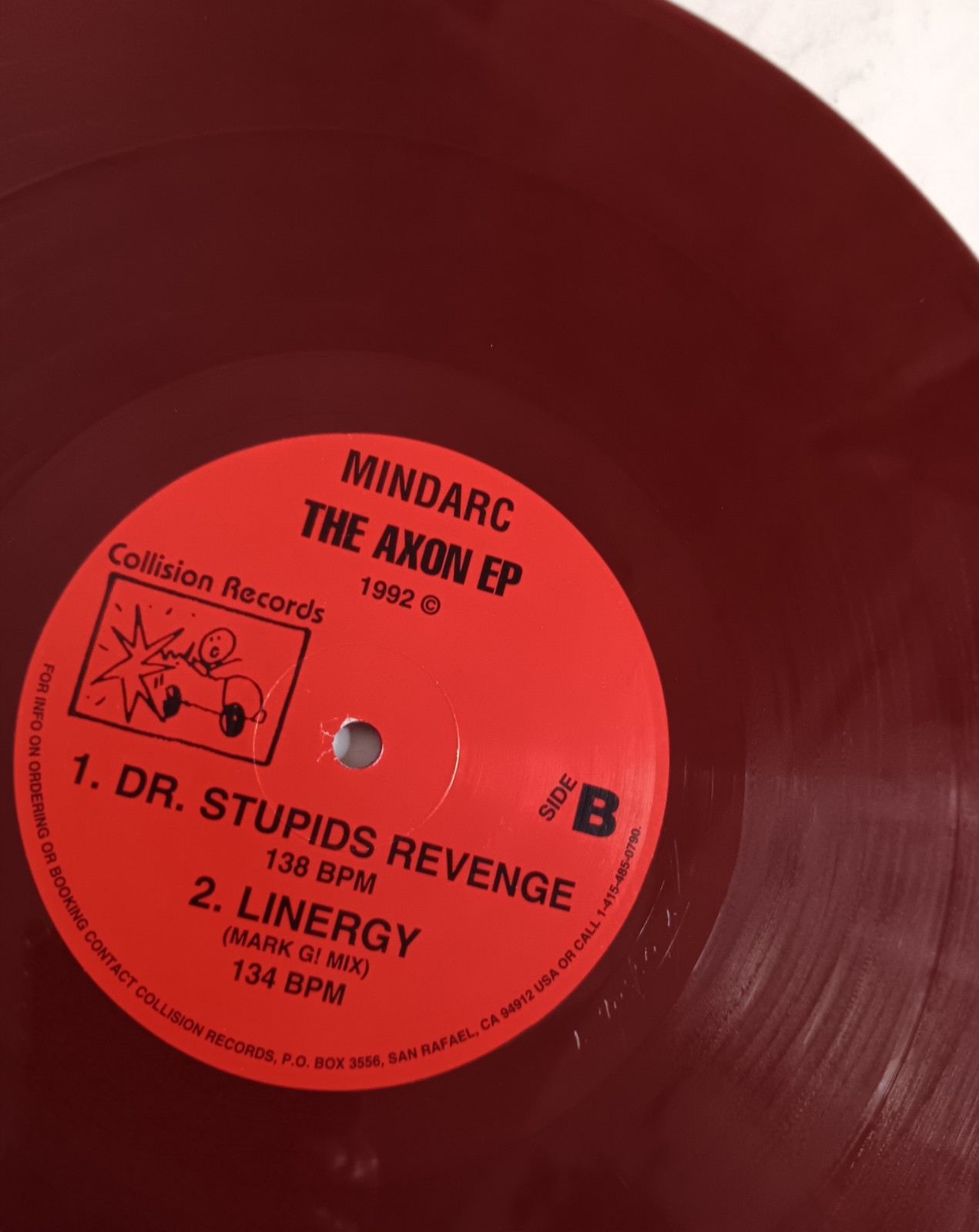 Mindarc-The Axon EP-Techno Acid House 1992 COLLISION RECORDS CR-1003 RED VINYL