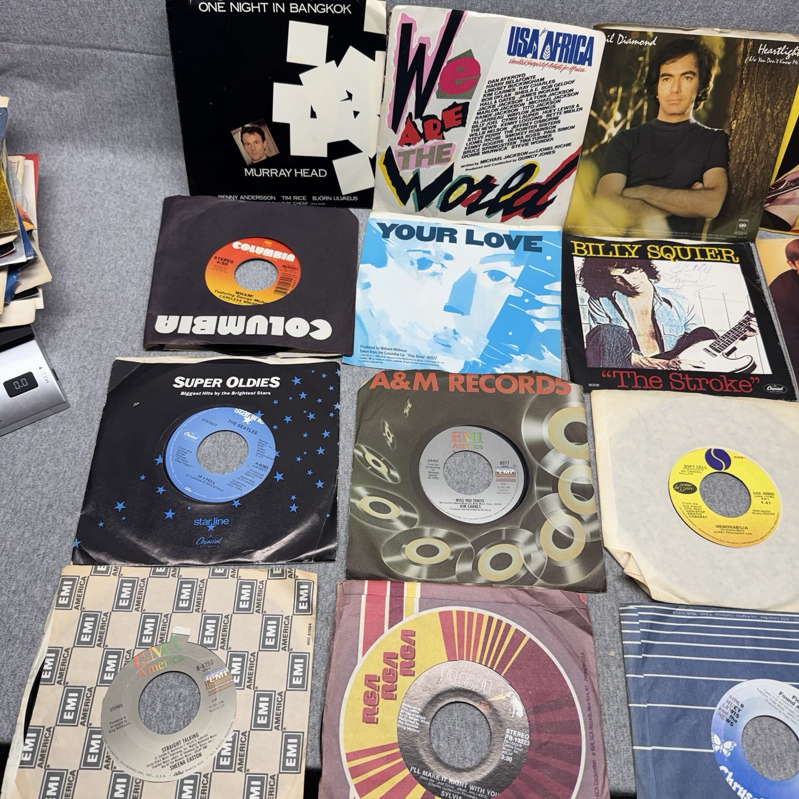 Vintage 45 RPM Record Lot of 86 – 7″ Vinyl Singles Rock Pop 70s 80s Beatles Etc.