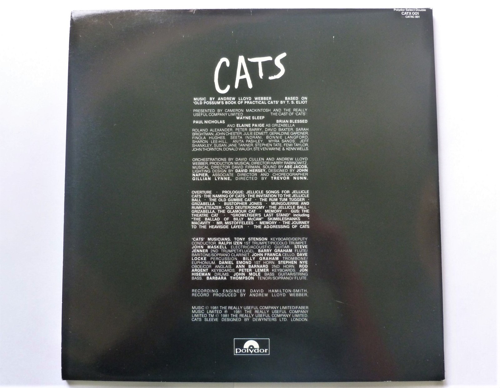 Cats 2LP Polydor CATX001 EX/EX 1981 double LP with inners, with Elaine Paige