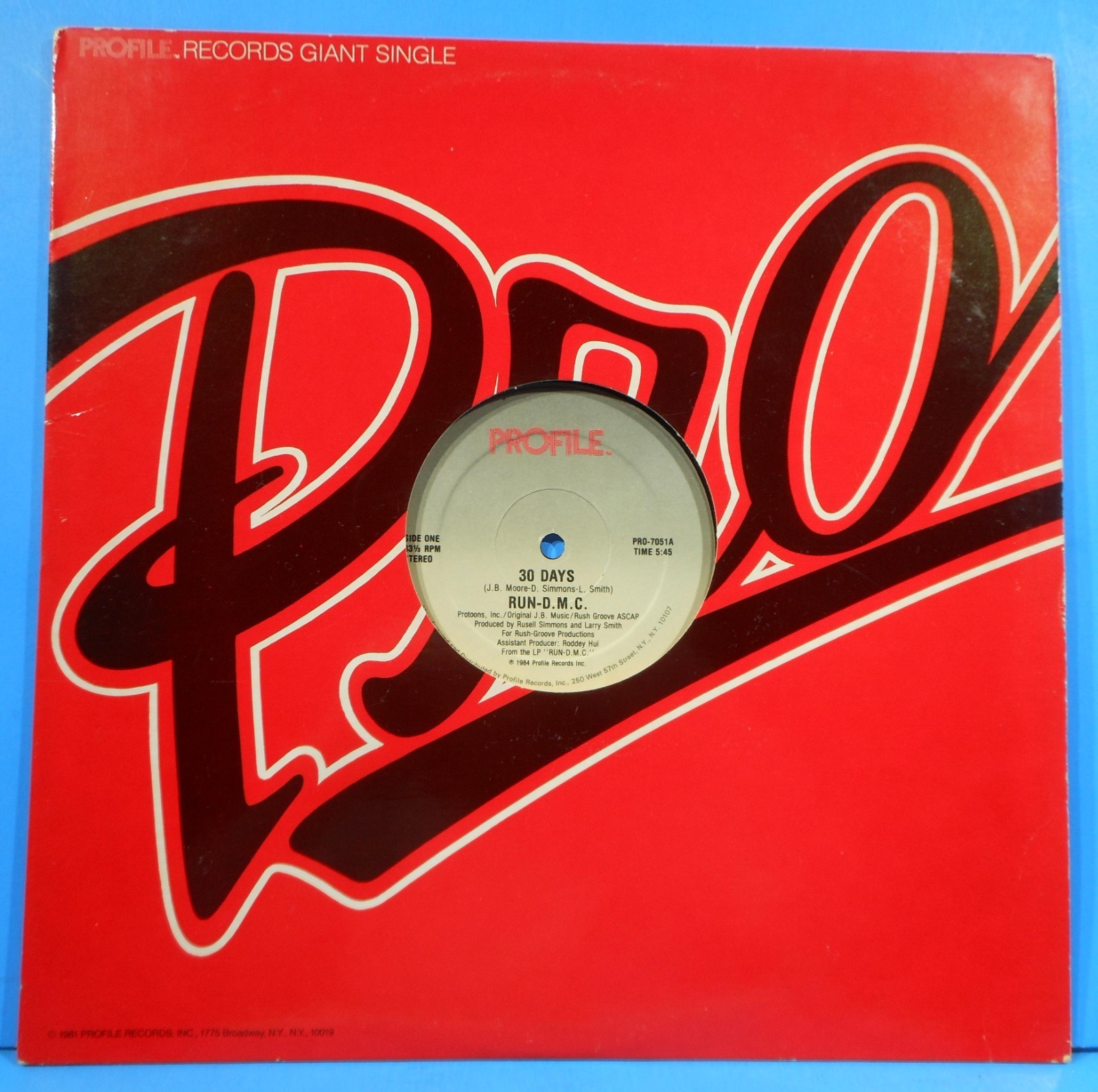 RUN-D.M.C. 30 DAYS 12″ SINGLE 1984 ORIGINAL PRESS GREAT CONDITION! VG++/VG++!!