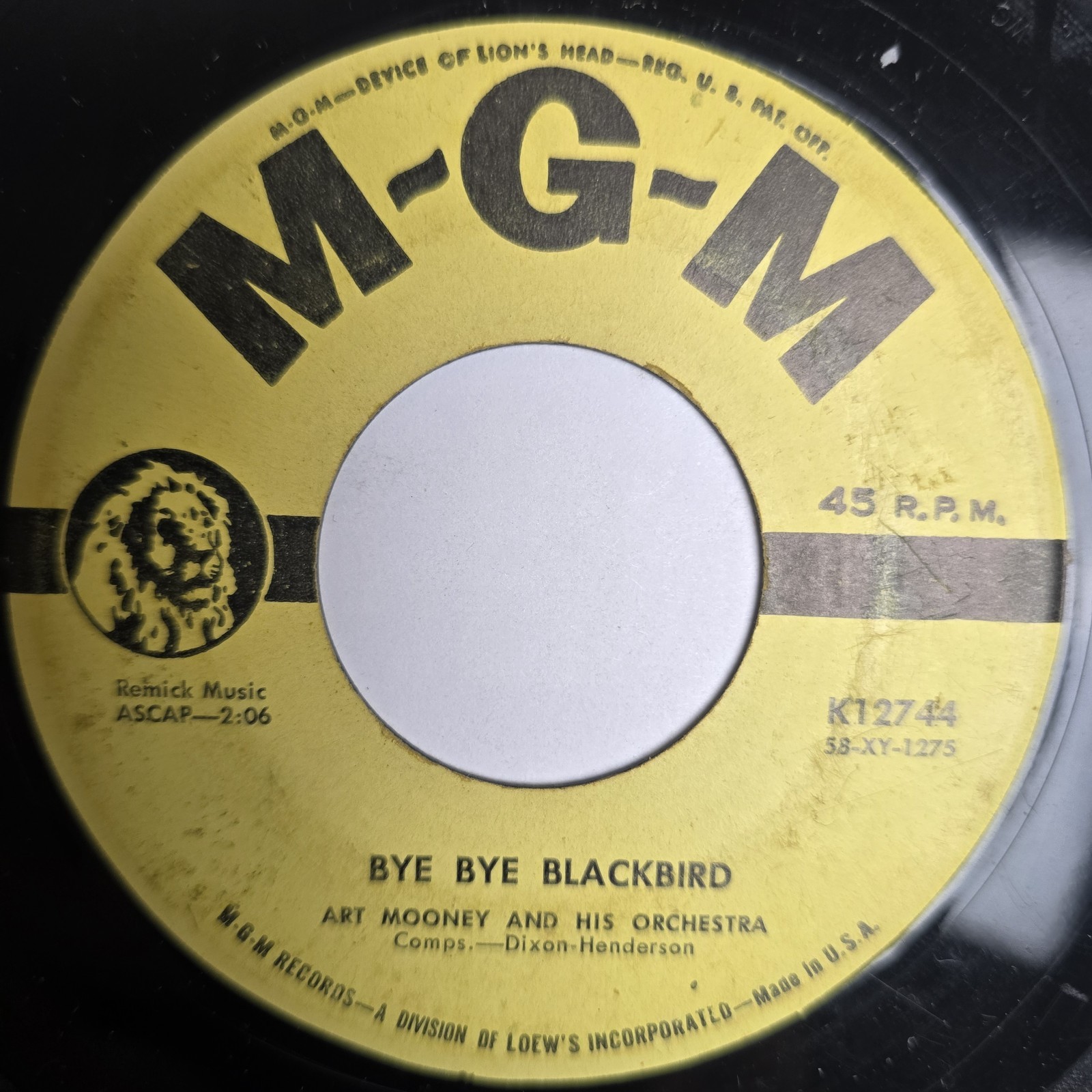 Art Mooney & Orch Bye Bye Blackbird 7” 45 MGM K12744