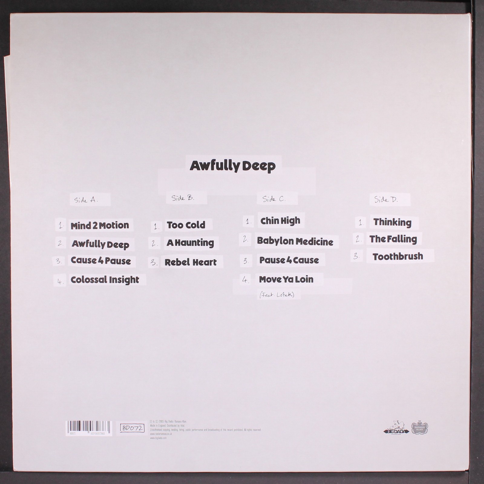 ROOTS MANUVA: awfully deep BIG DADA 12″ 2x LP 33 RPM UK