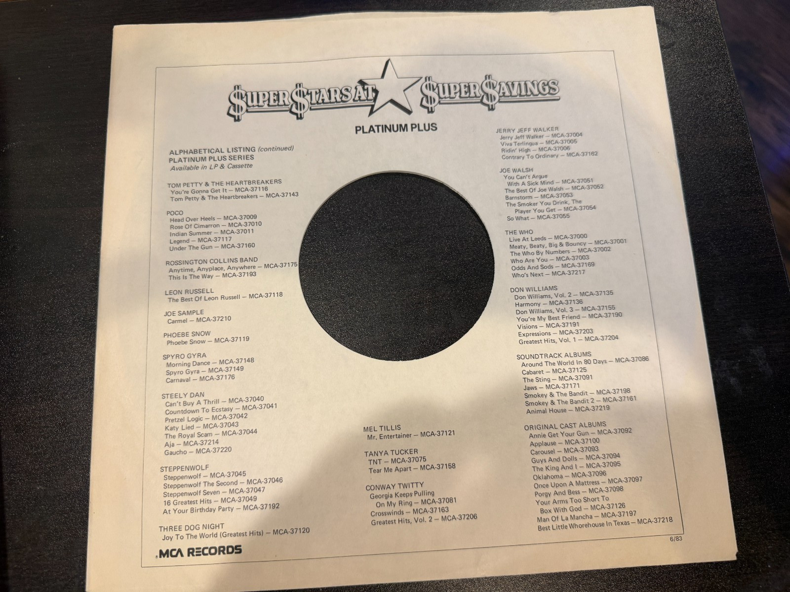 12″ MCA Platinum Plus Records Company Inner Sleeve for LPs VG+ SLEEVE ONLY