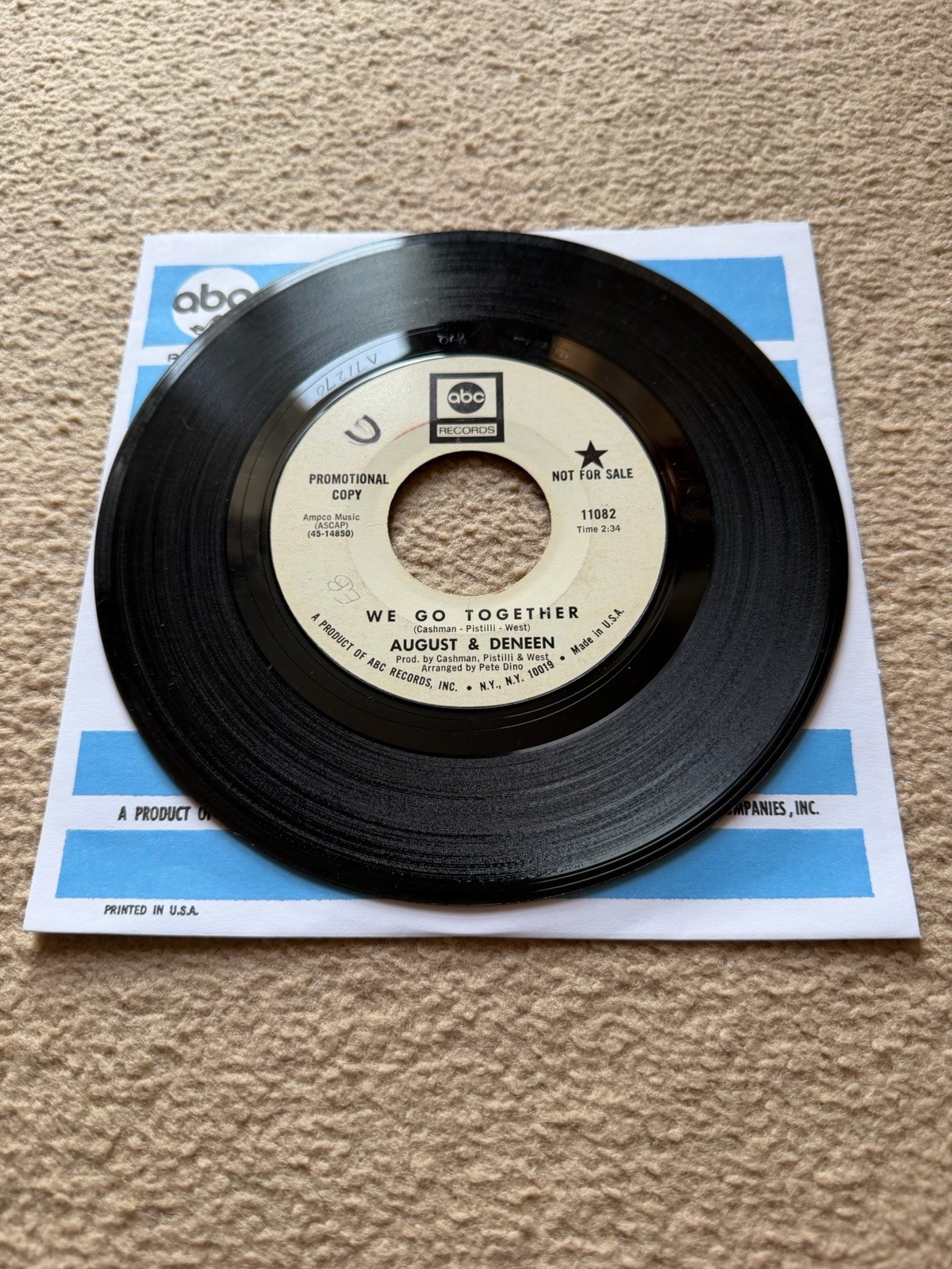 August & Deneen – We Go Together/Can’t Get You Out Of My Head 7” Promo Single